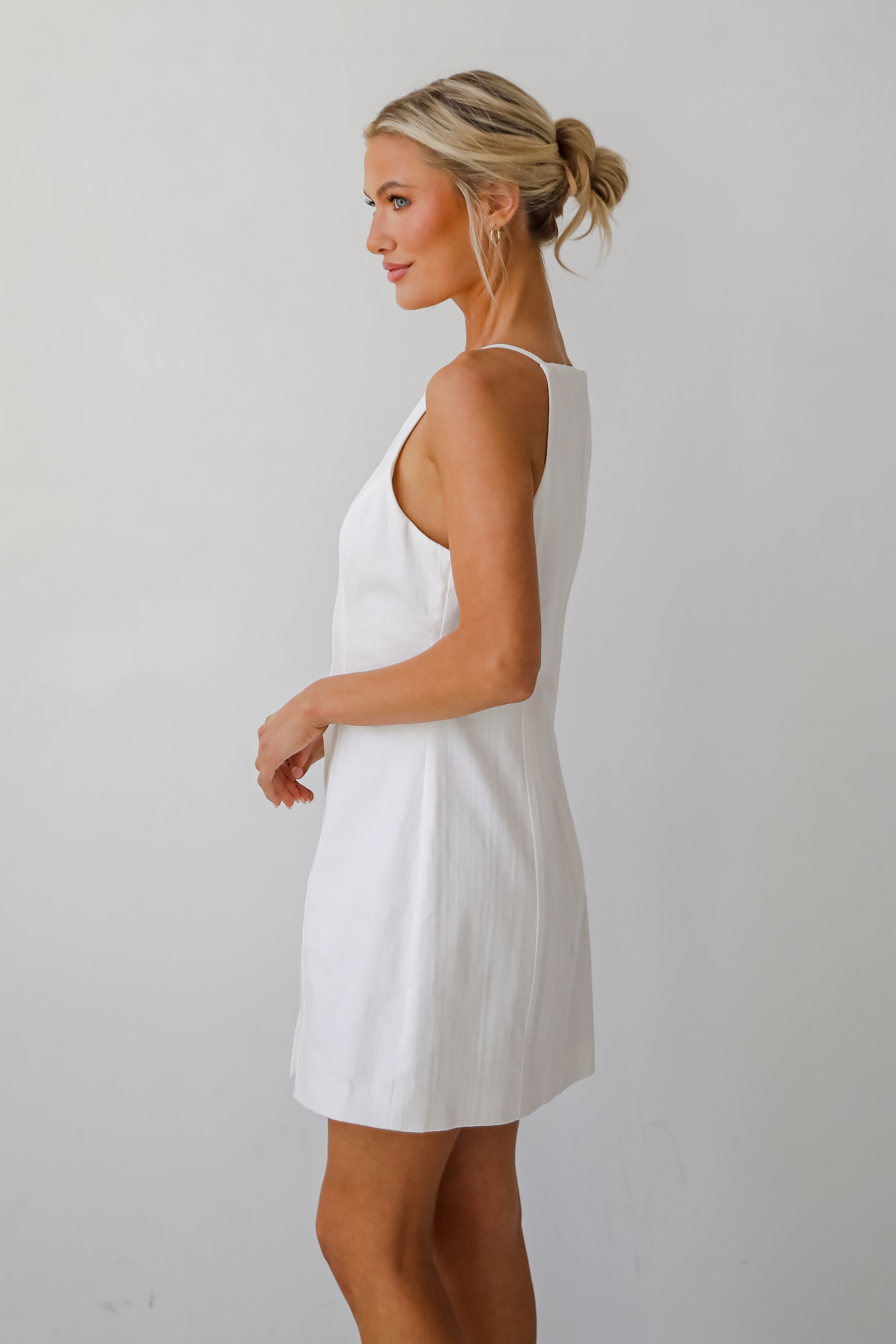 Precious Destiny White Button Front Mini Dress