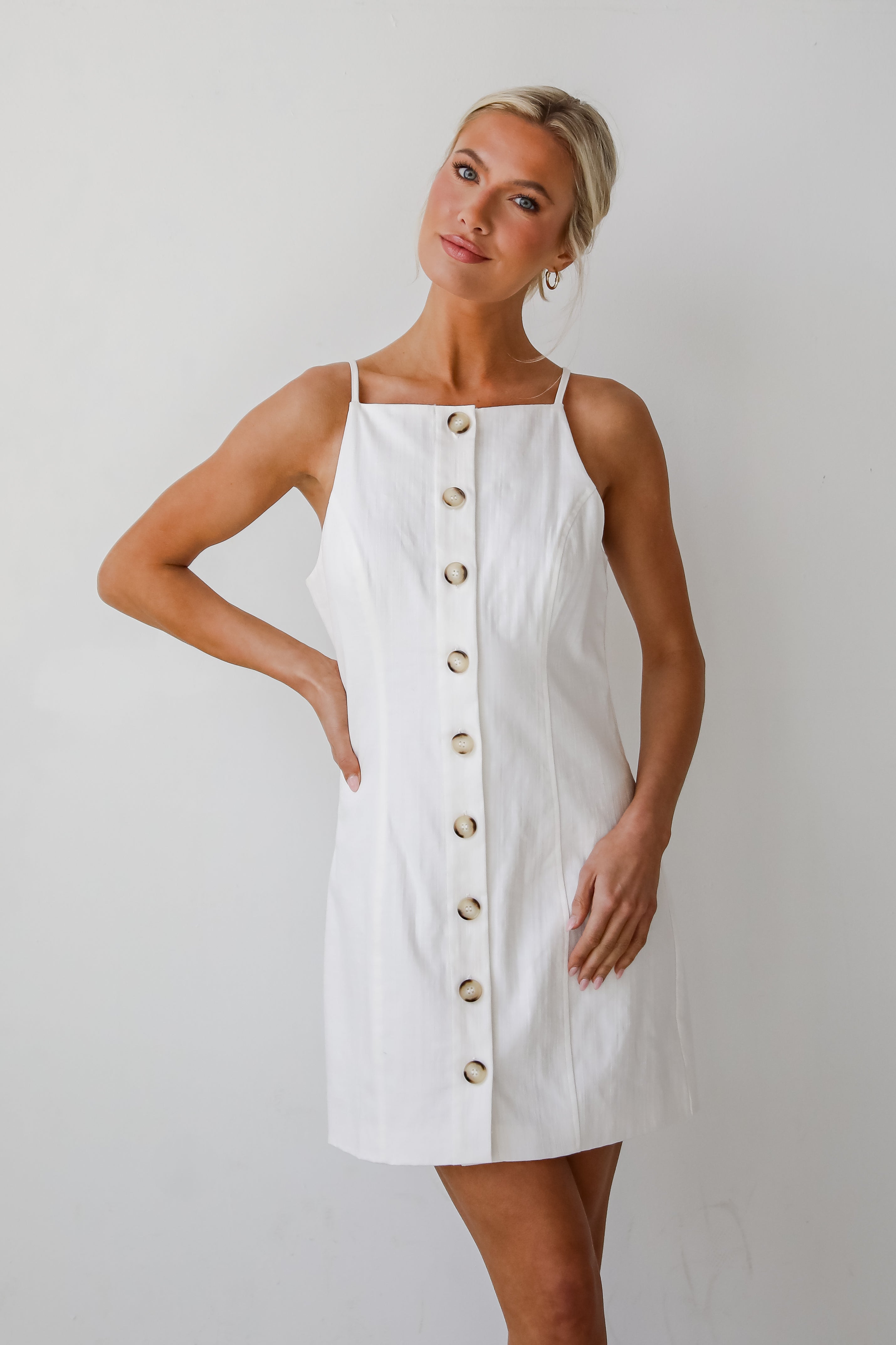 Precious Destiny White Button Front Mini Dress