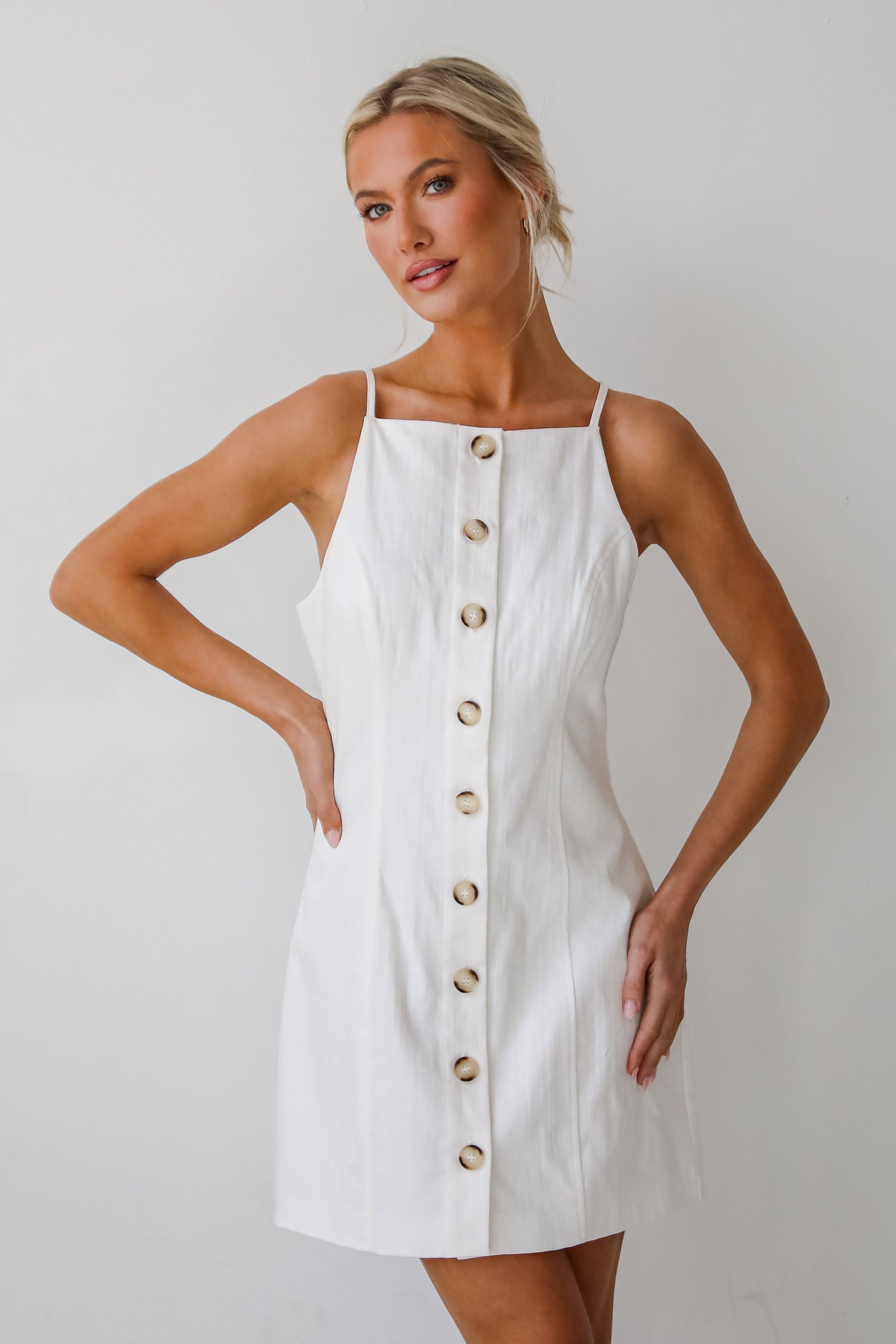 Precious Destiny White Button Front Mini Dress