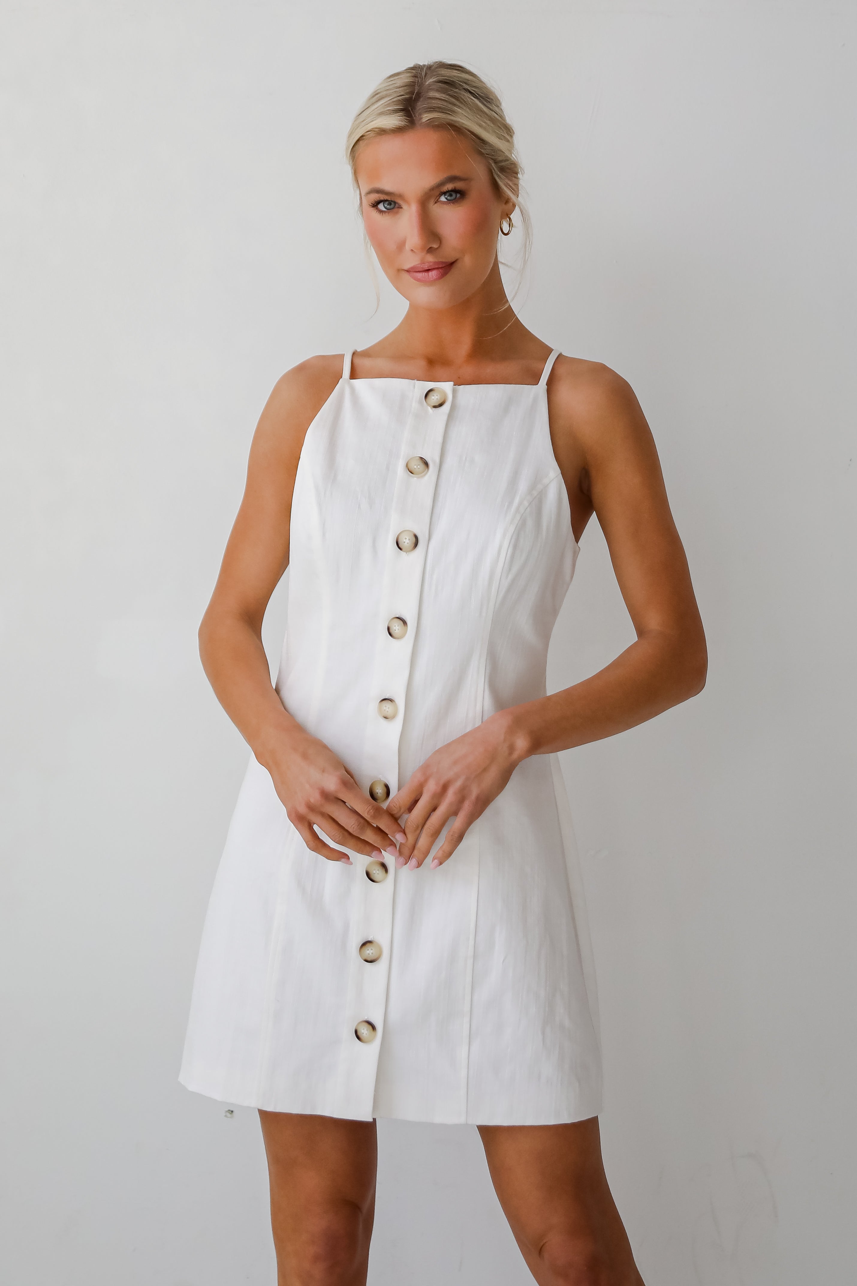 Precious Destiny White Button Front Mini Dress