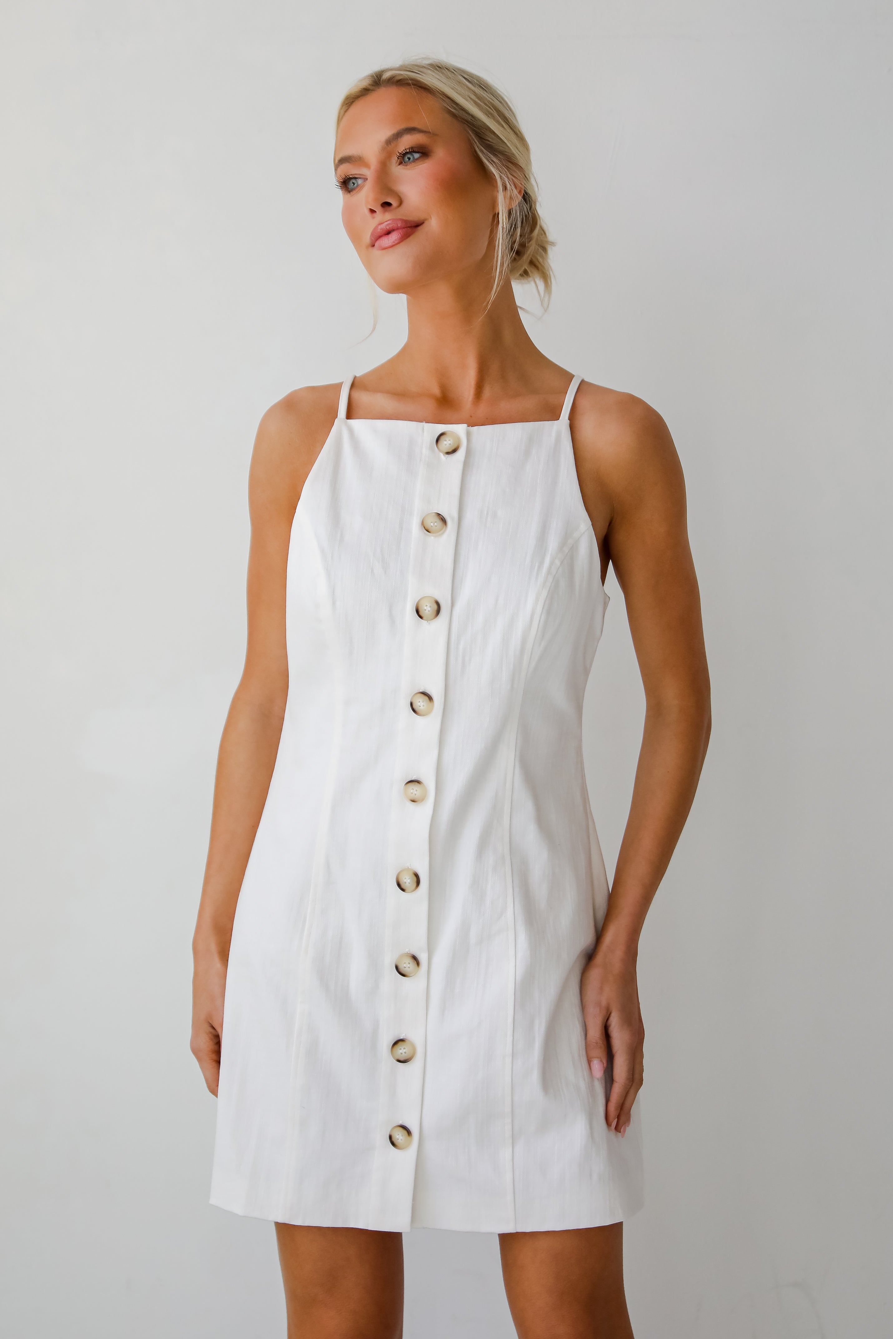Precious Destiny White Button Front Mini Dress