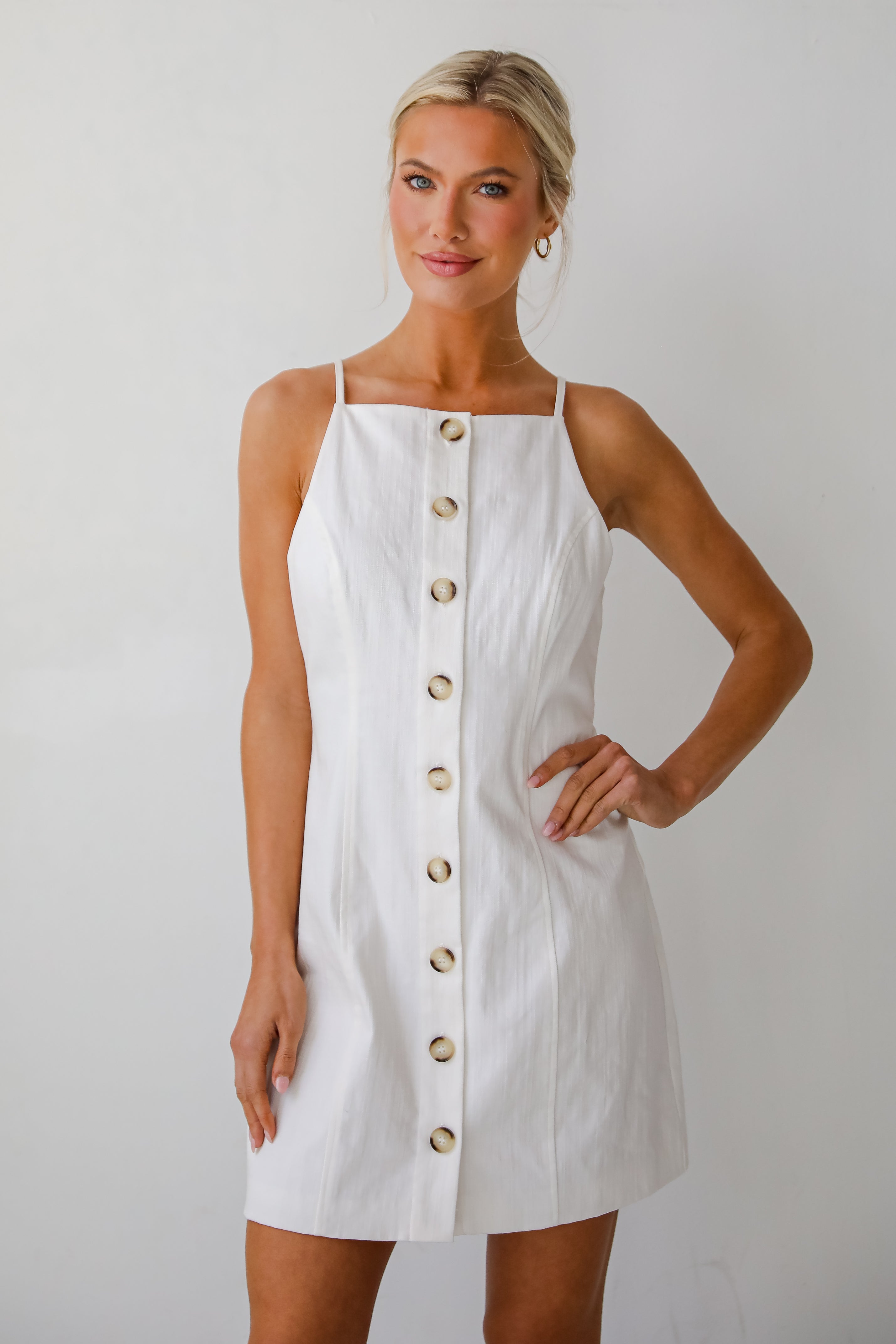 Precious Destiny White Button Front Mini Dress