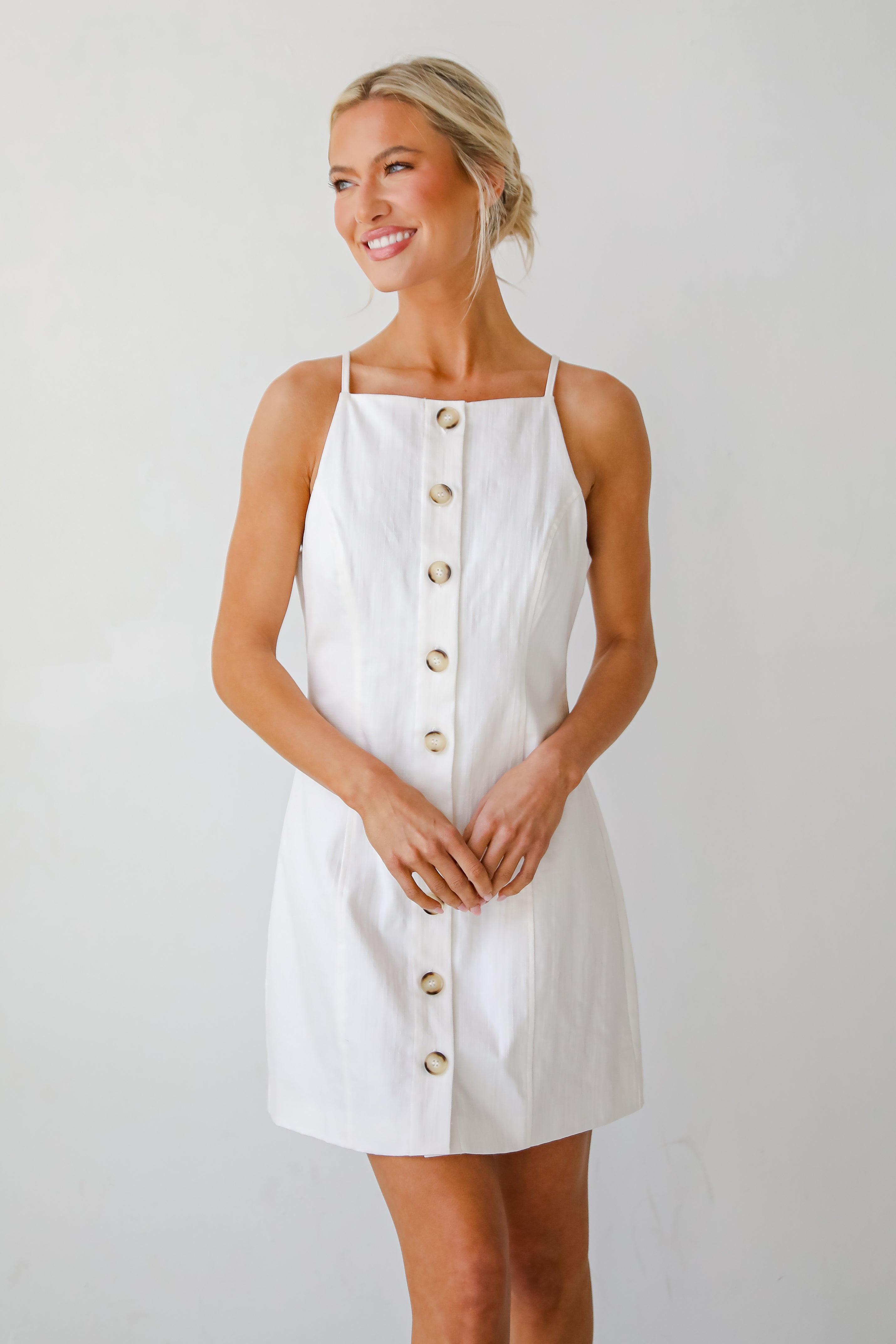 Precious Destiny White Button Front Mini Dress