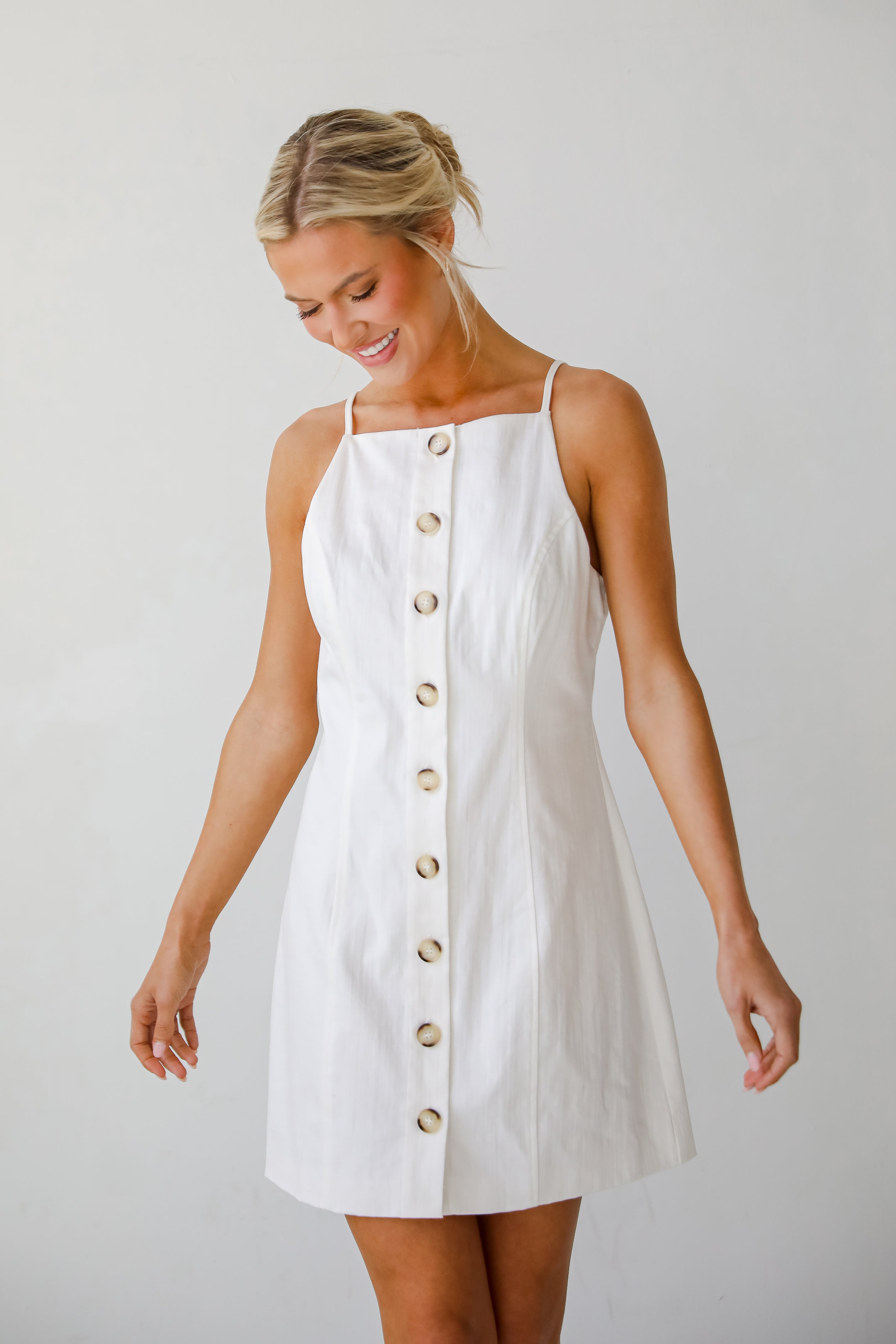 Precious Destiny White Button Front Mini Dress