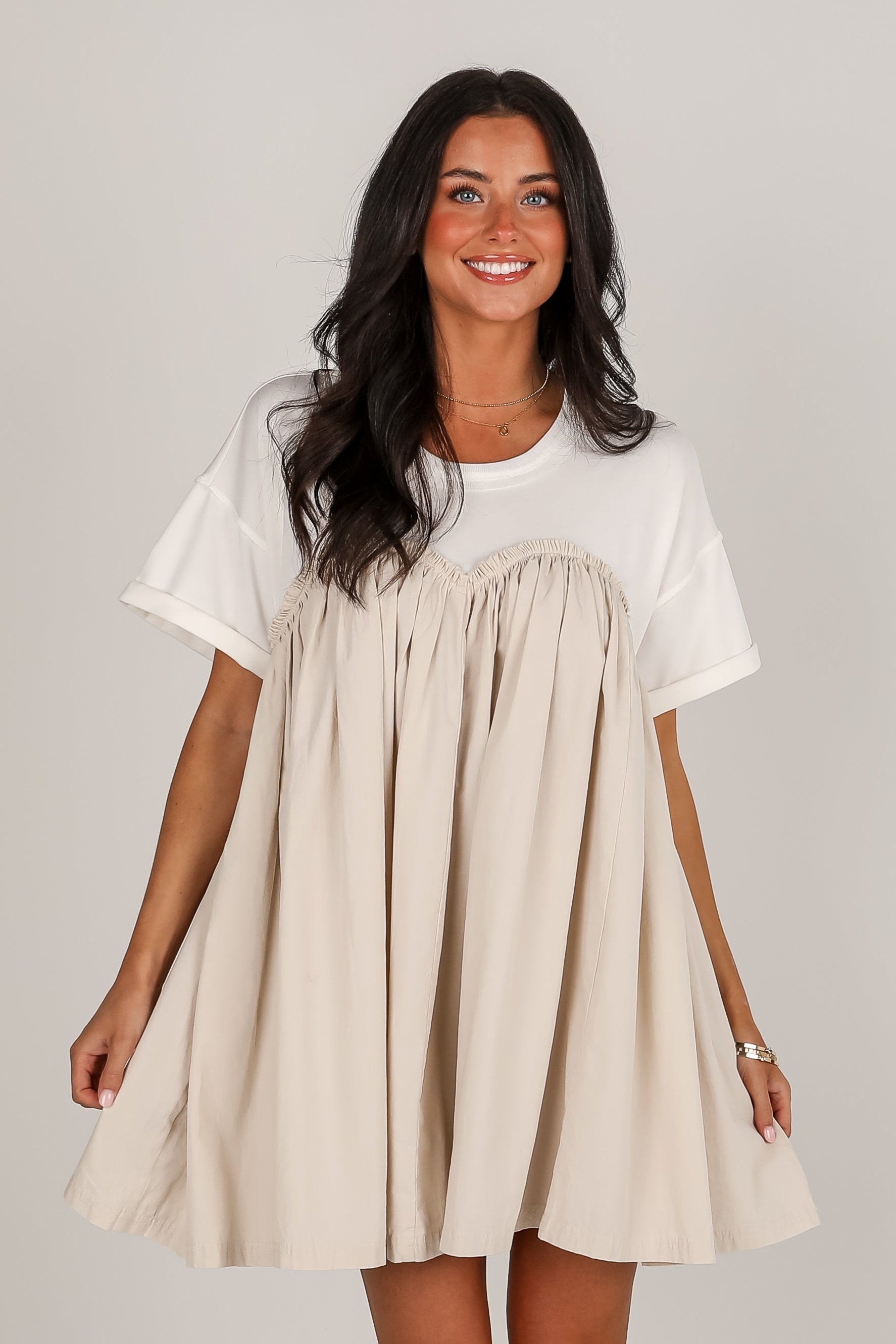 Sweeter Vibes White Contrast Babydoll Mini Dress