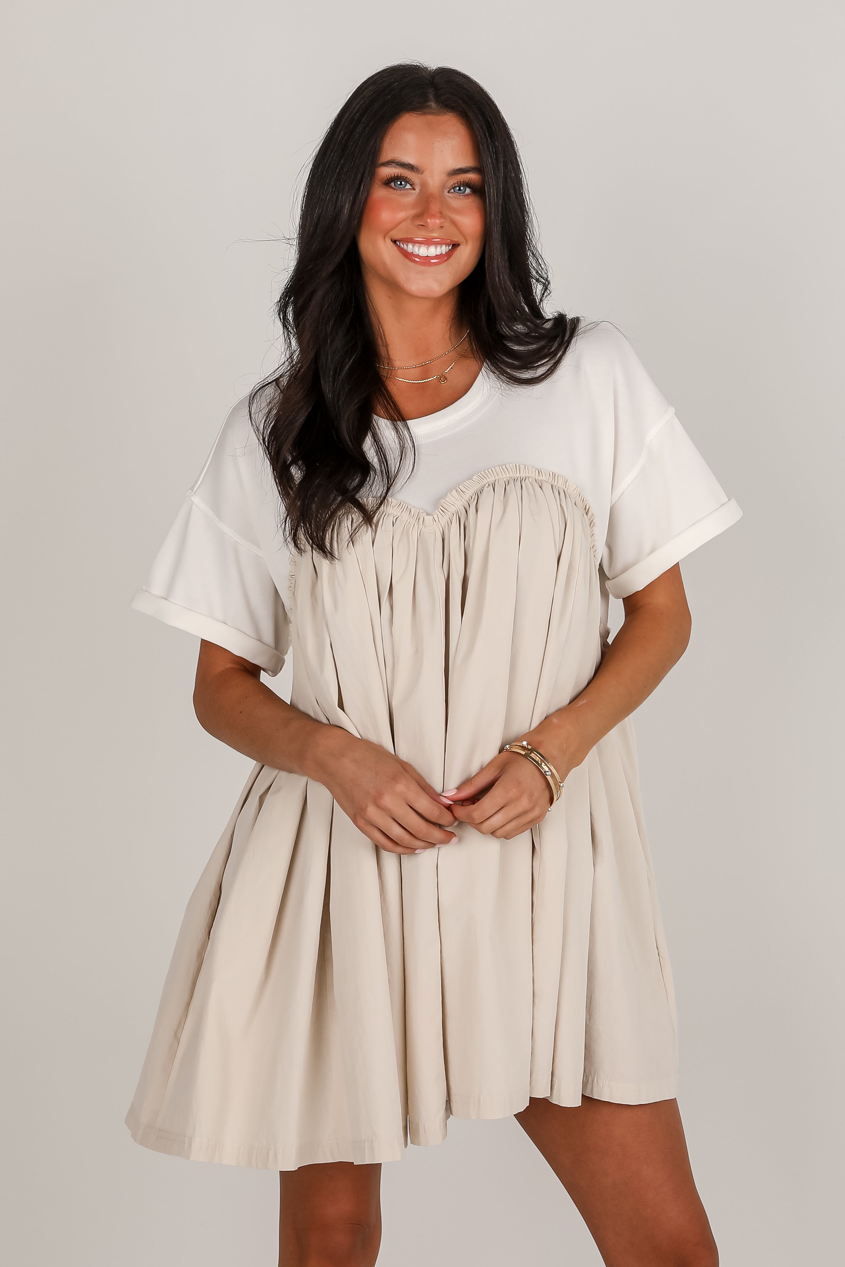 Sweeter Vibes White Contrast Babydoll Mini Dress