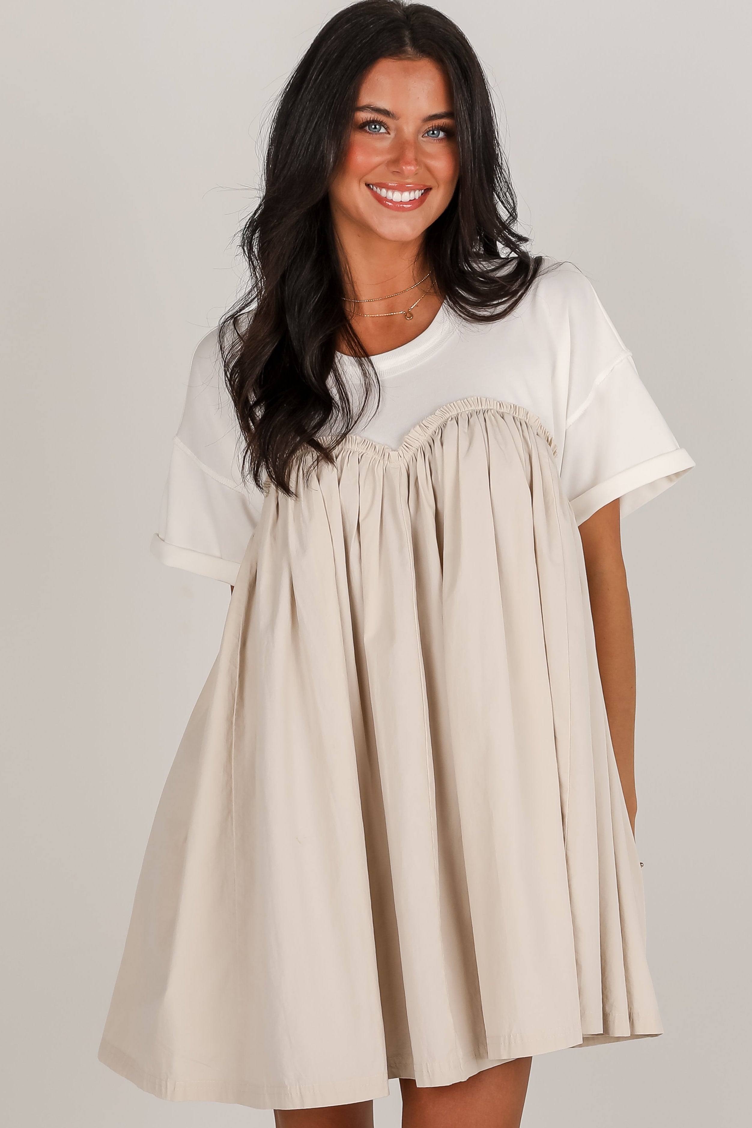 Sweeter Vibes White Contrast Babydoll Mini Dress