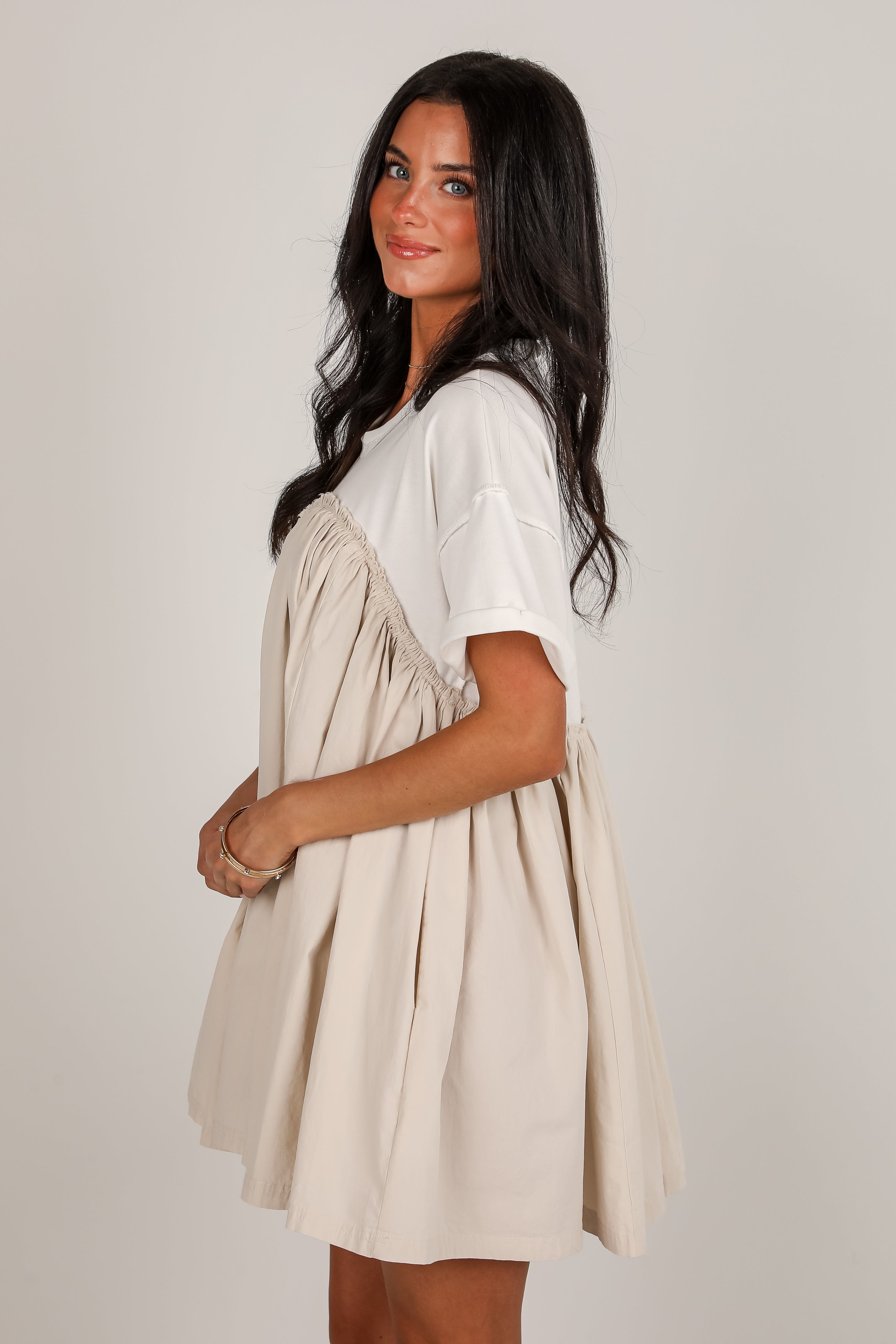 Sweeter Vibes White Contrast Babydoll Mini Dress