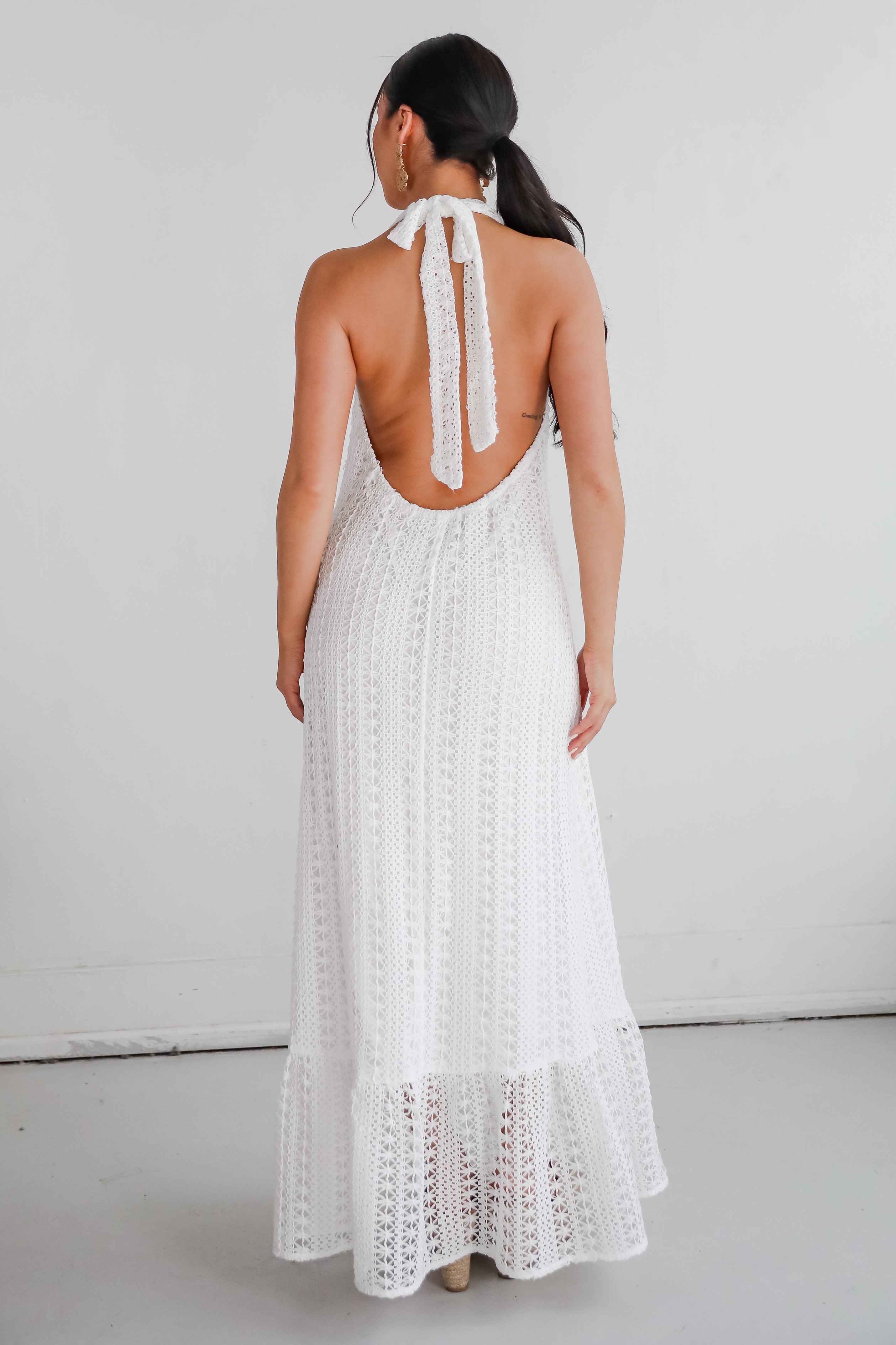 Divine Intentions Crochet Knit Halter Maxi Dress