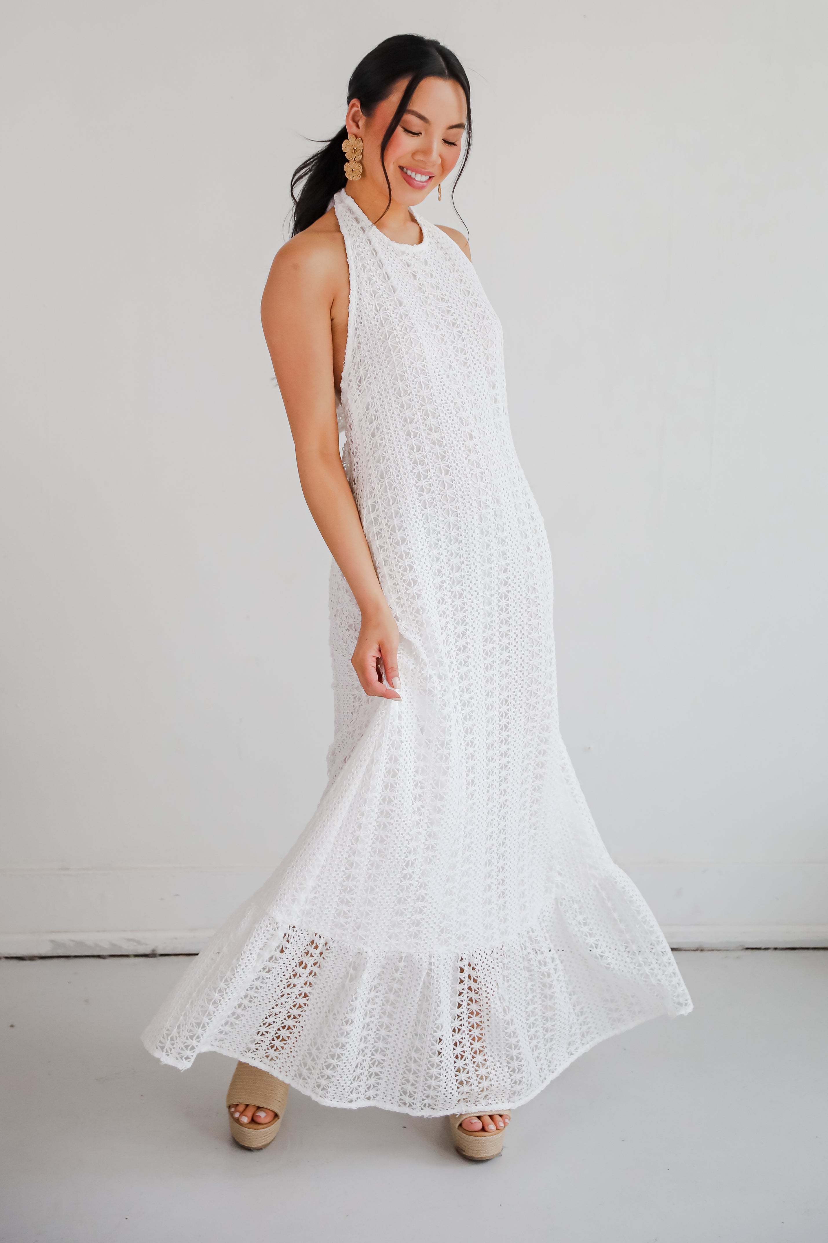 Divine Intentions Crochet Knit Halter Maxi Dress