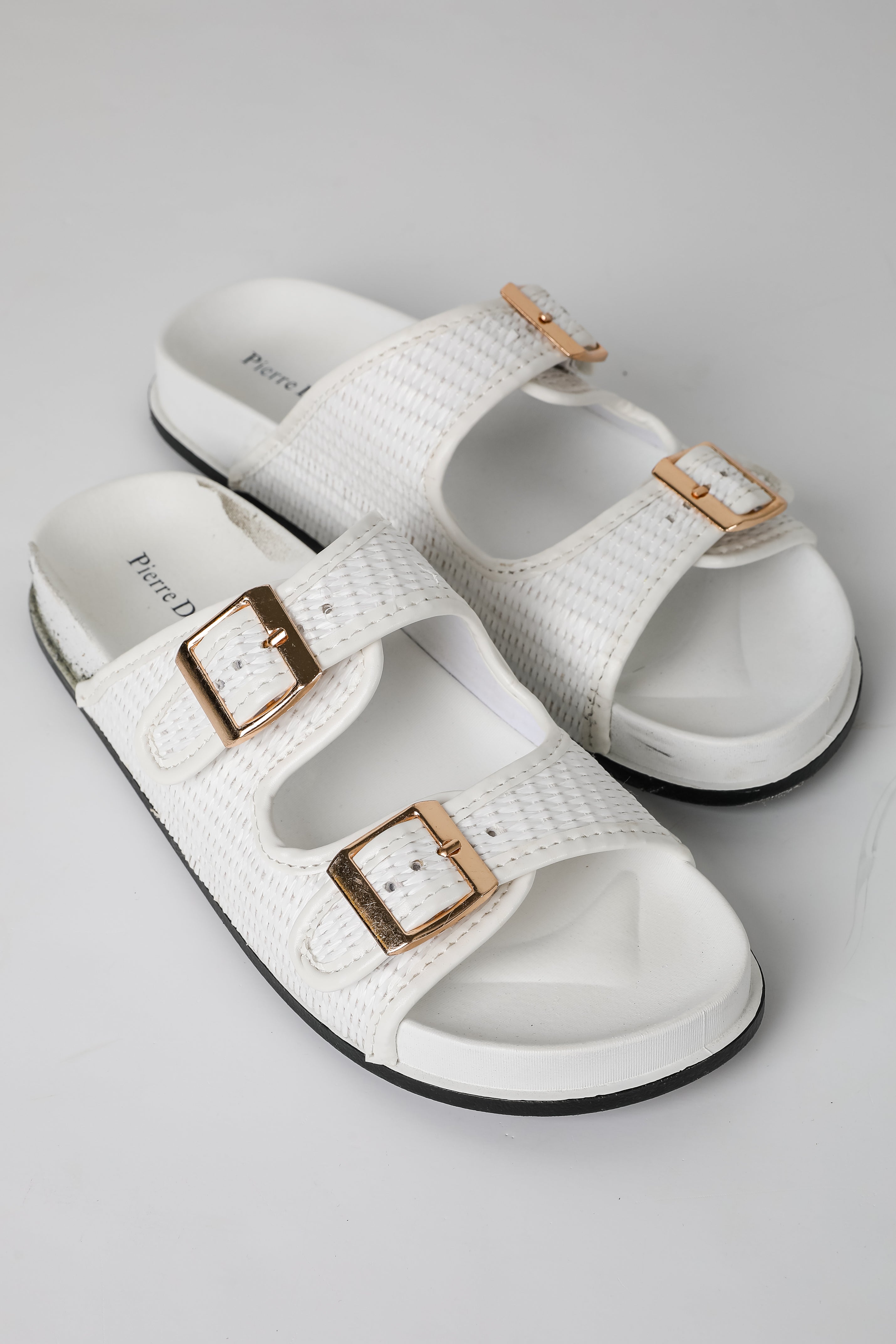 Palm Beach White Straw Double Strap Sandals