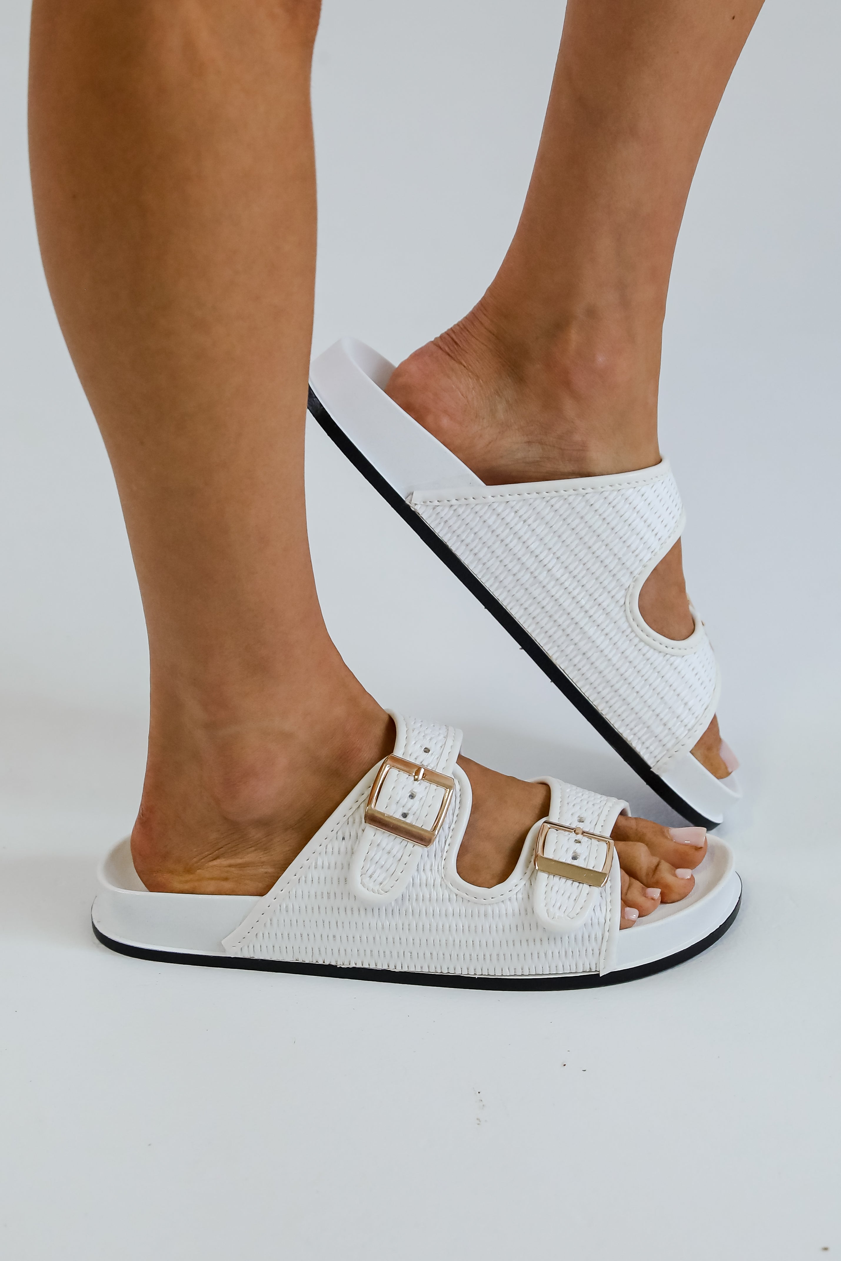 Palm Beach White Straw Double Strap Sandals