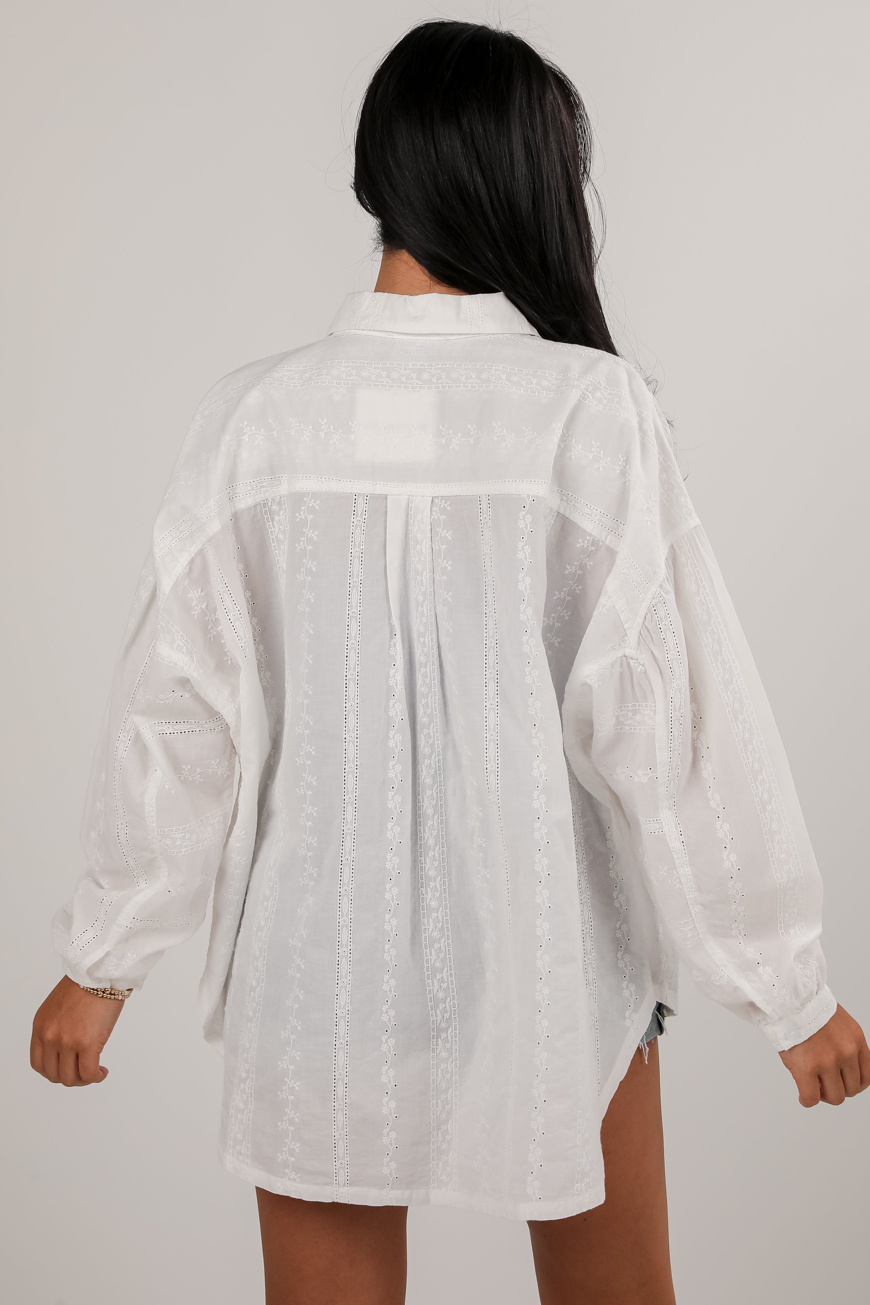 Melodies And Memories White Embroidered Button-Up Blouse