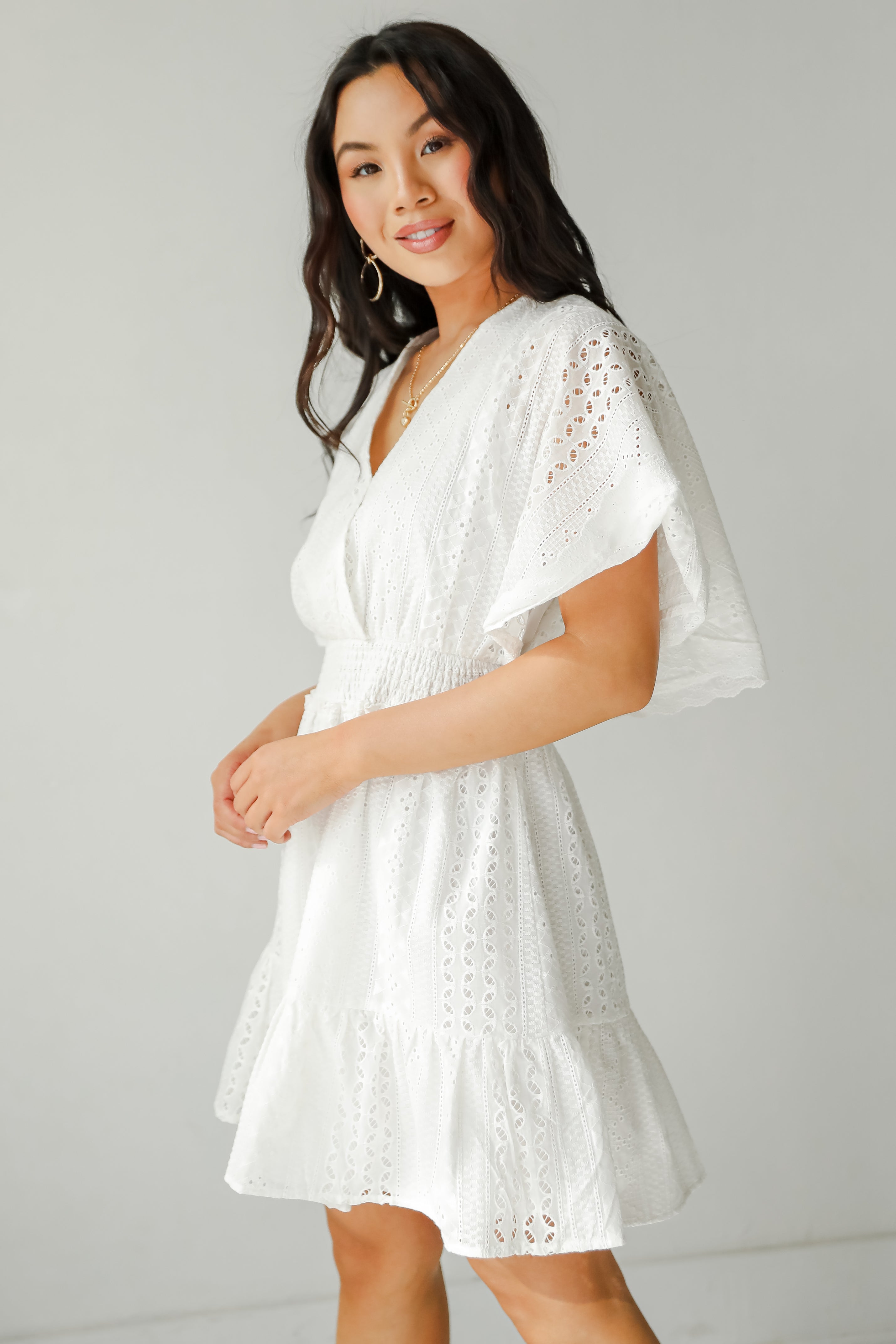 Extraordinary Presence White Eyelet Mini Dress