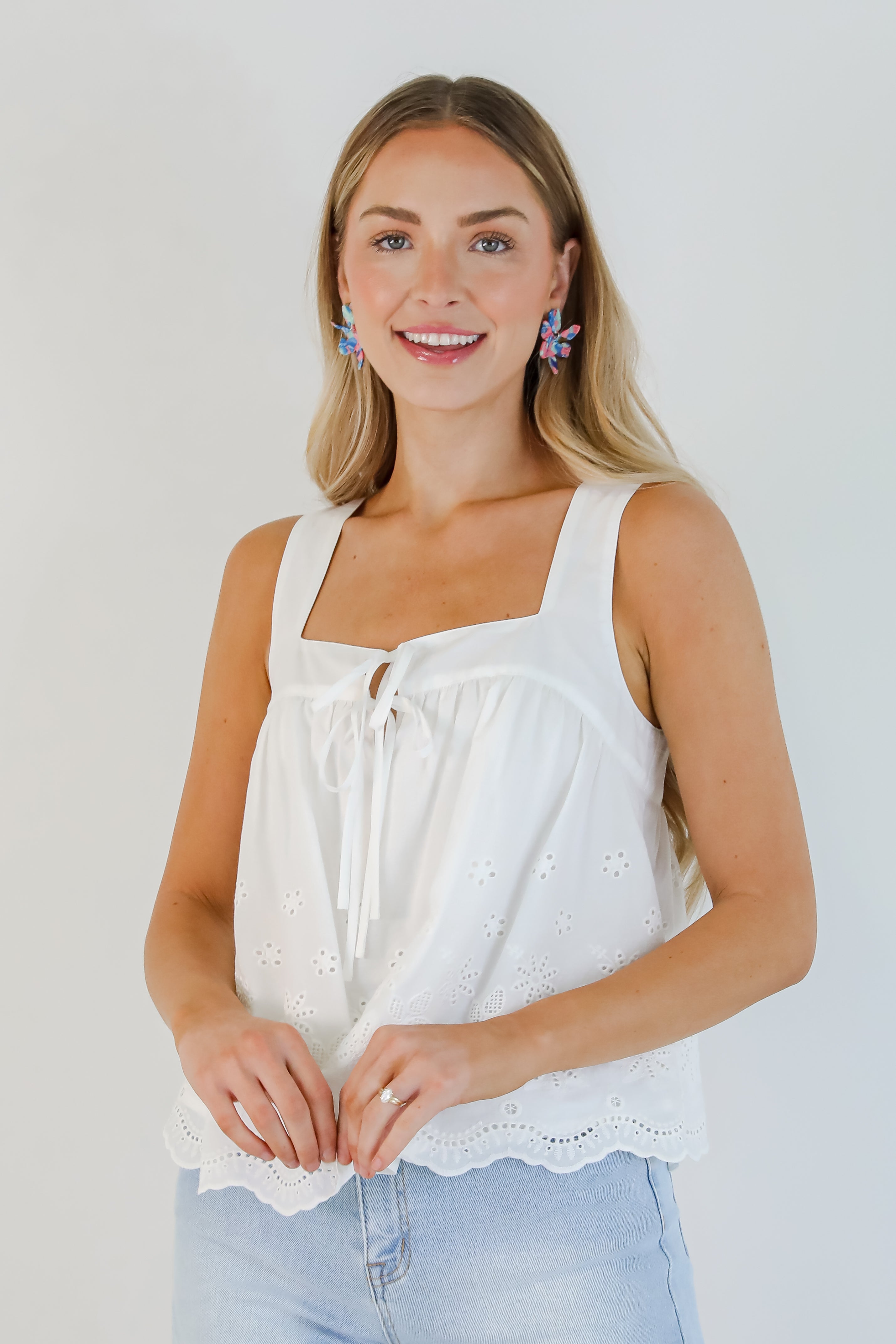 Romantic Pursuits White Eyelet Tank