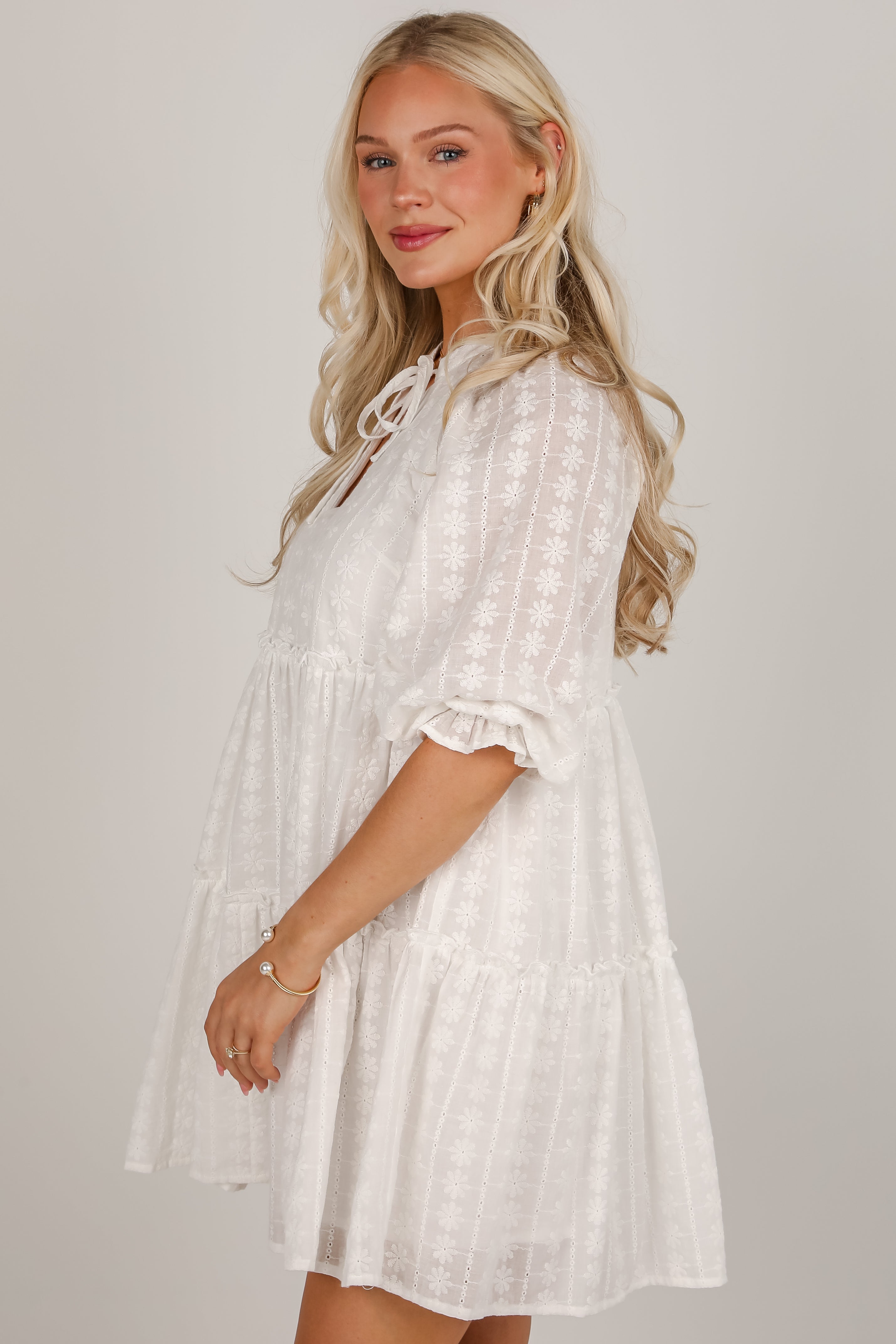 Reason To Love White Eyelet Tiered Mini Dress