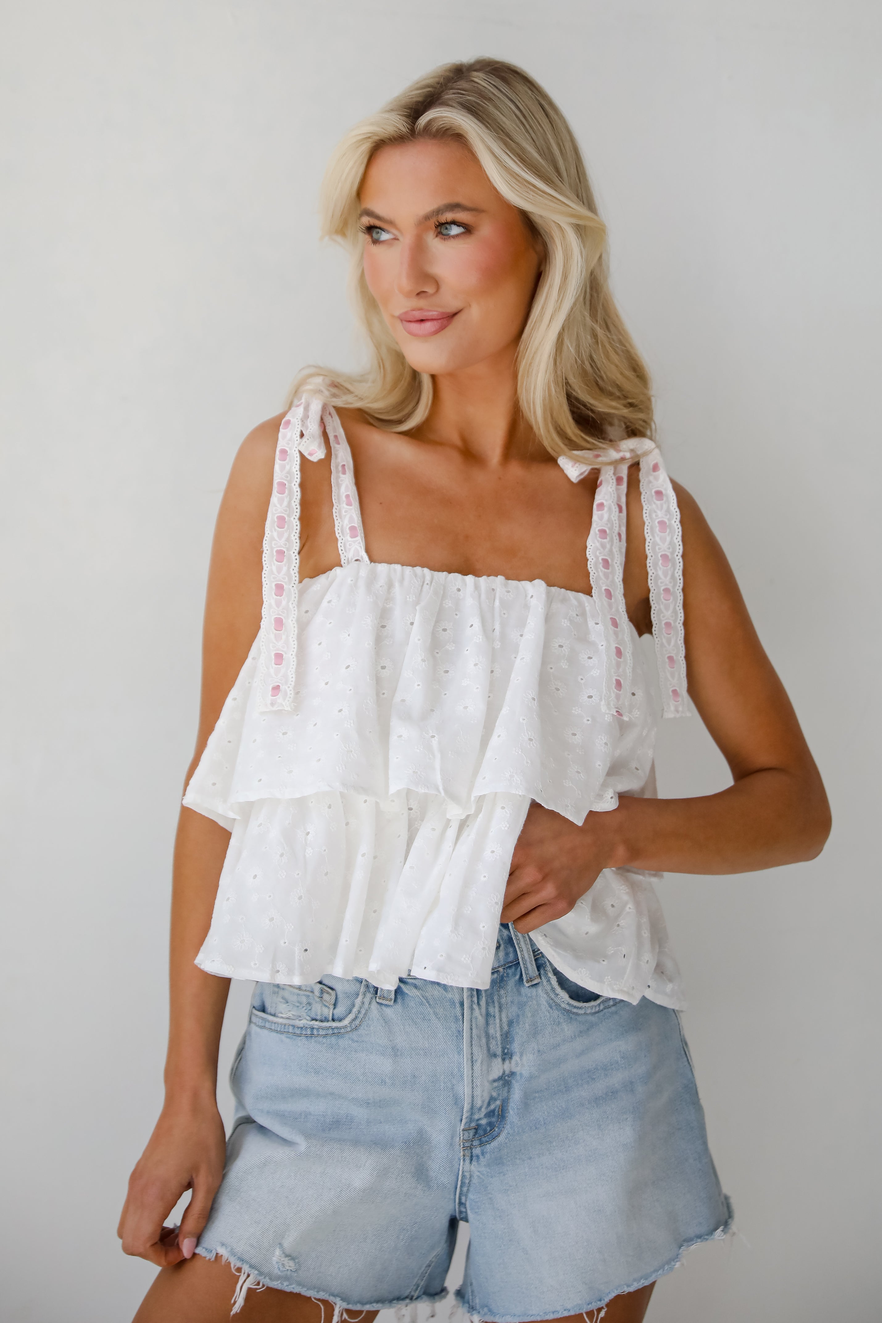 Dreamiest Darling White Eyelet Tiered Tank