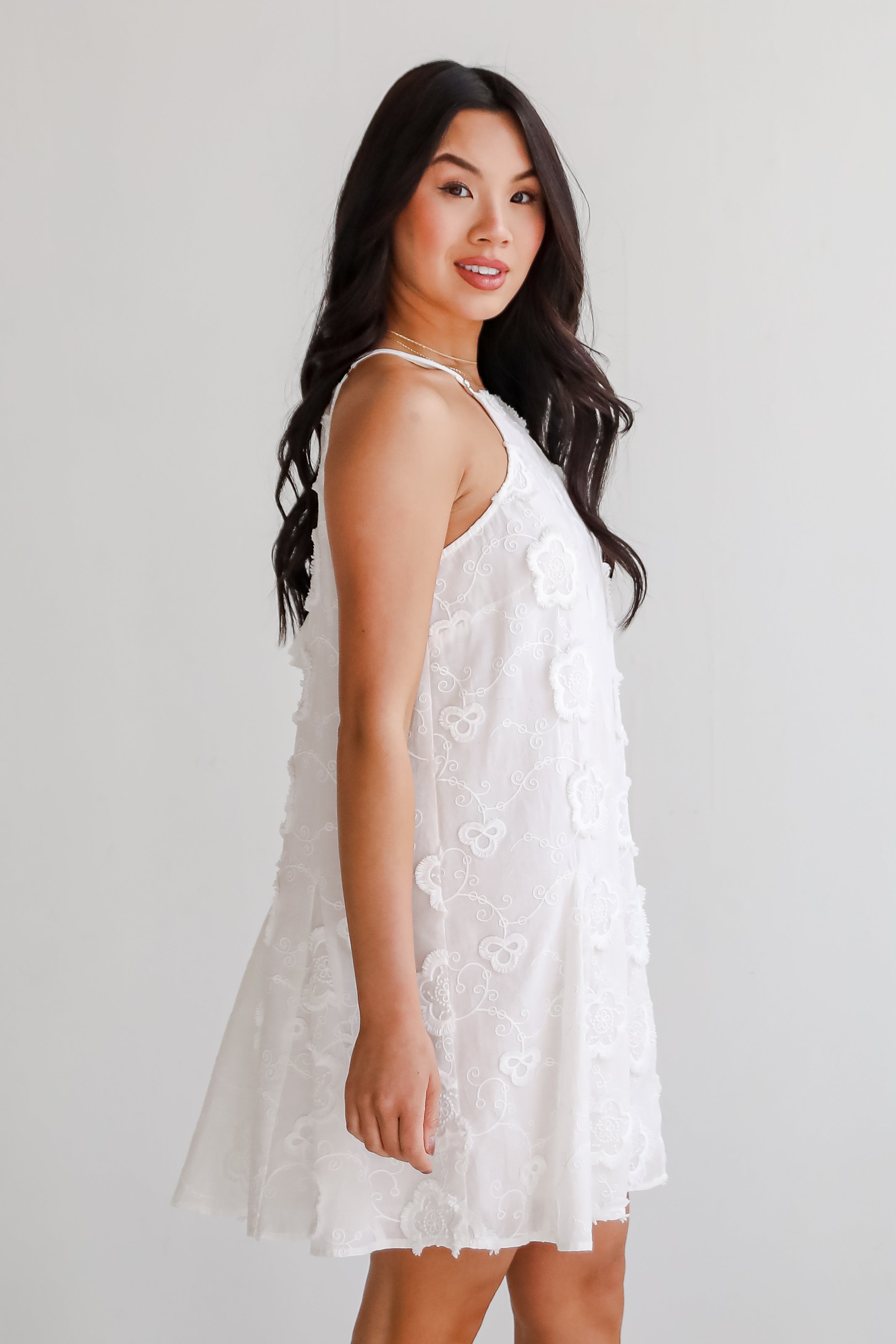 Always Remarkable White Floral Embroidered Mini Dress