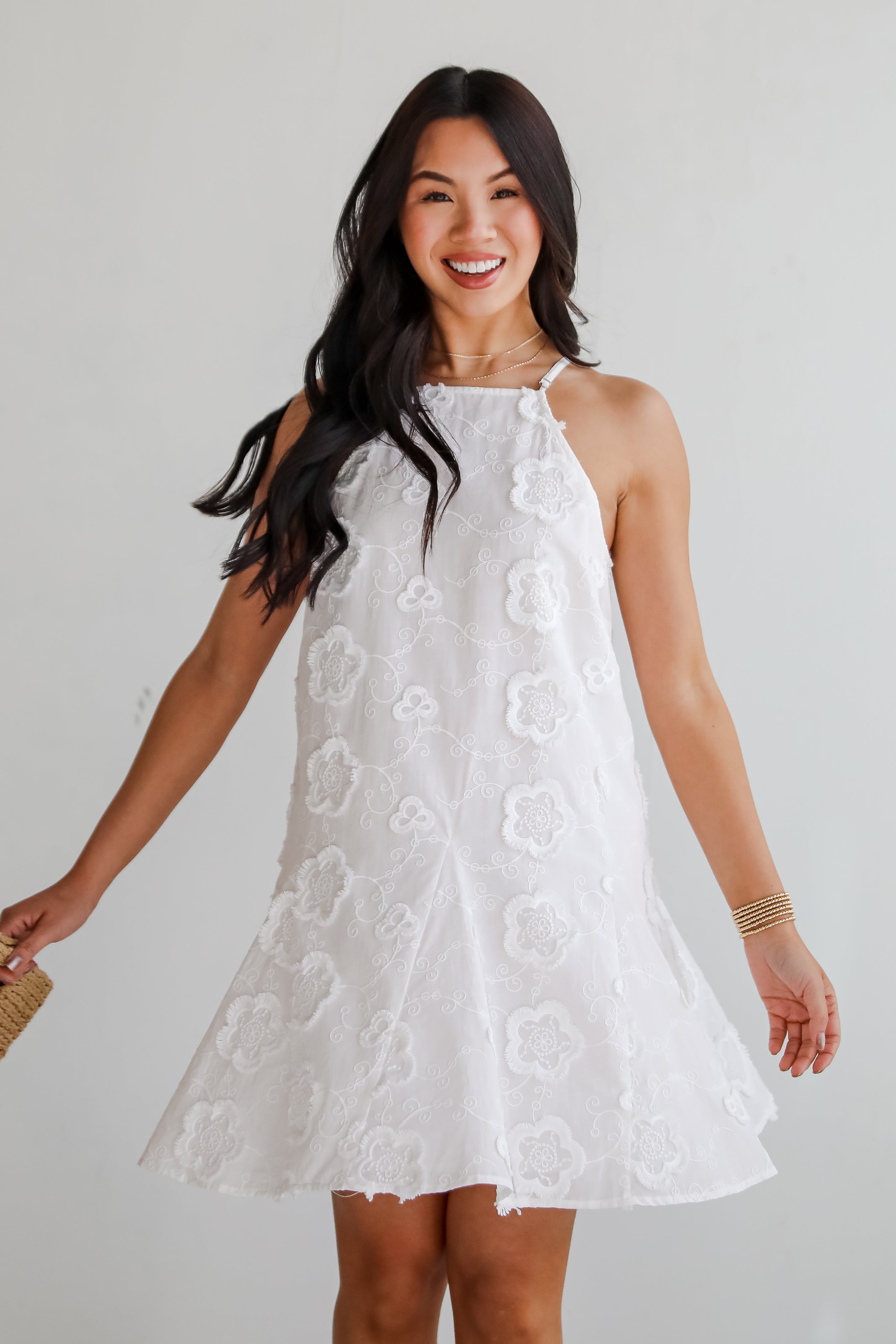 Always Remarkable White Floral Embroidered Mini Dress