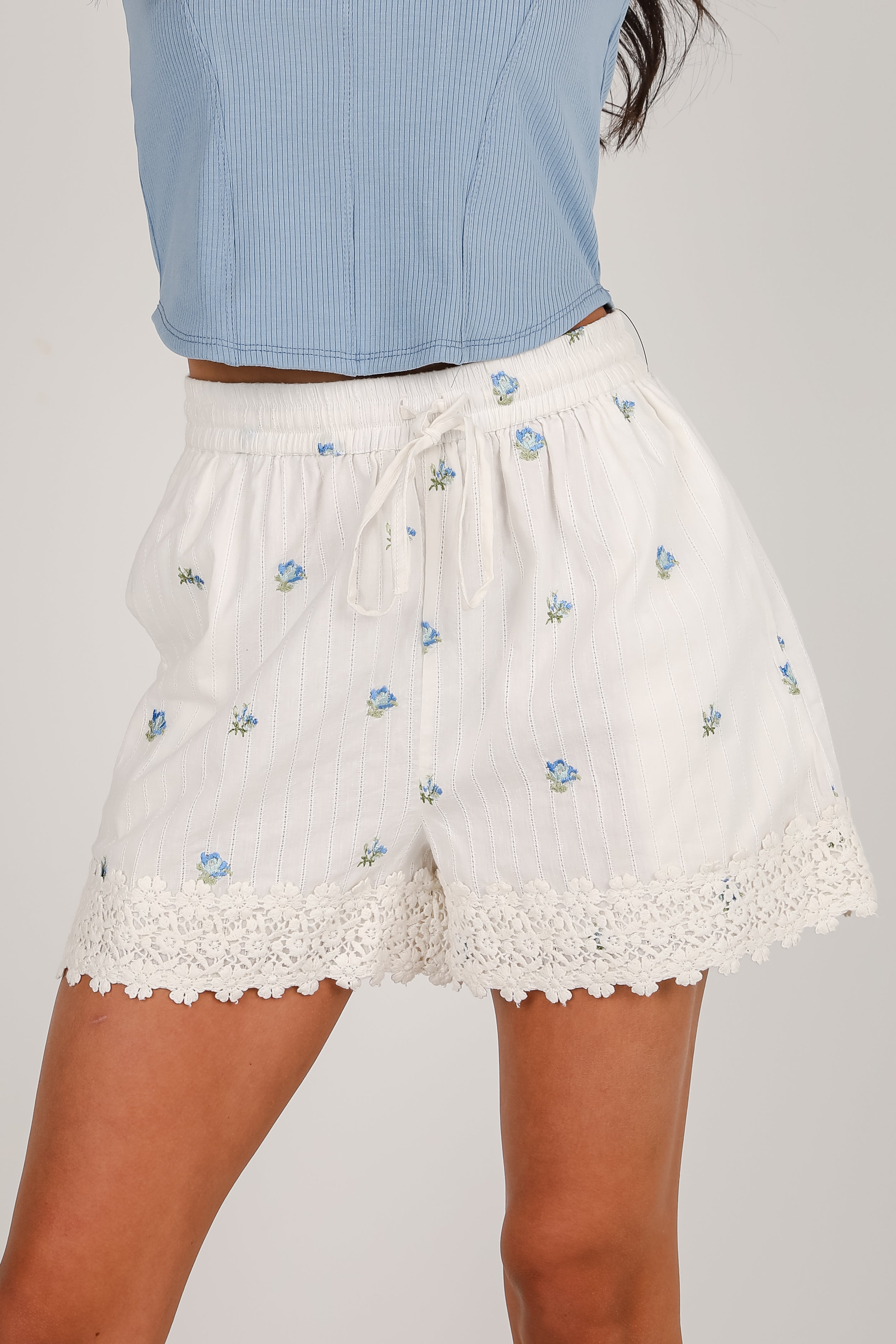 Look This Way White Floral Lace Shorts