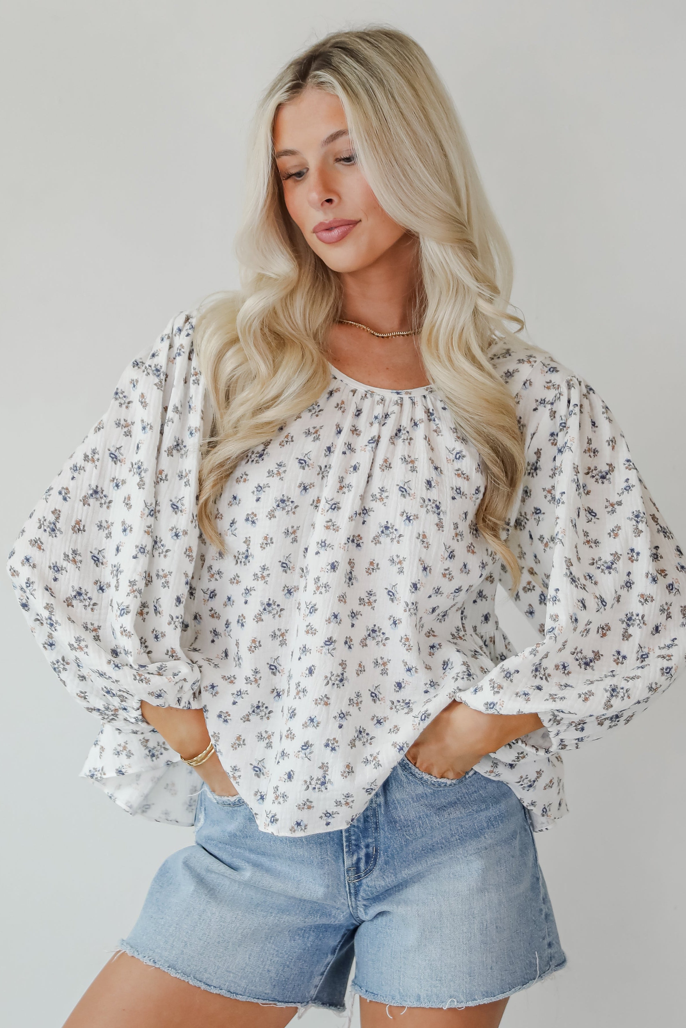 Spring Invite White Linen Floral Blouse