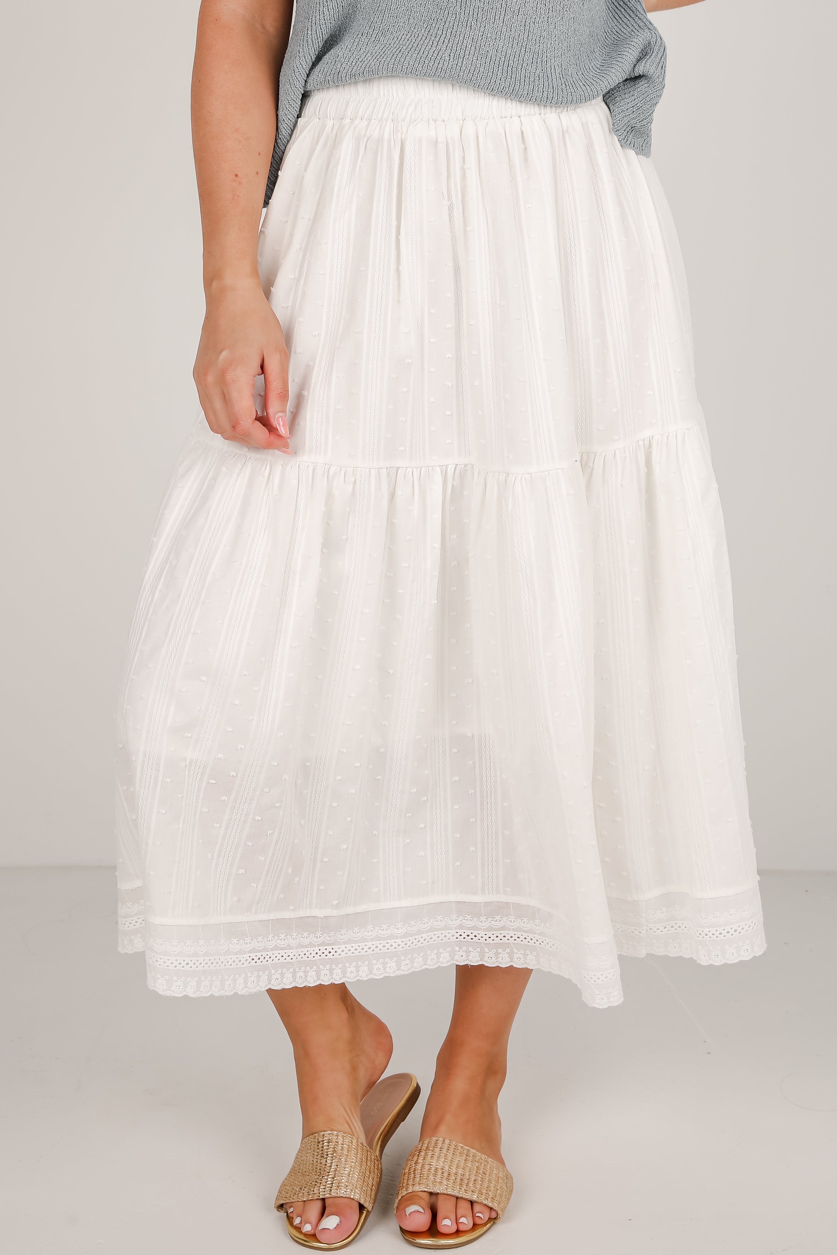 Feminine Pursuits White Midi Skirt
