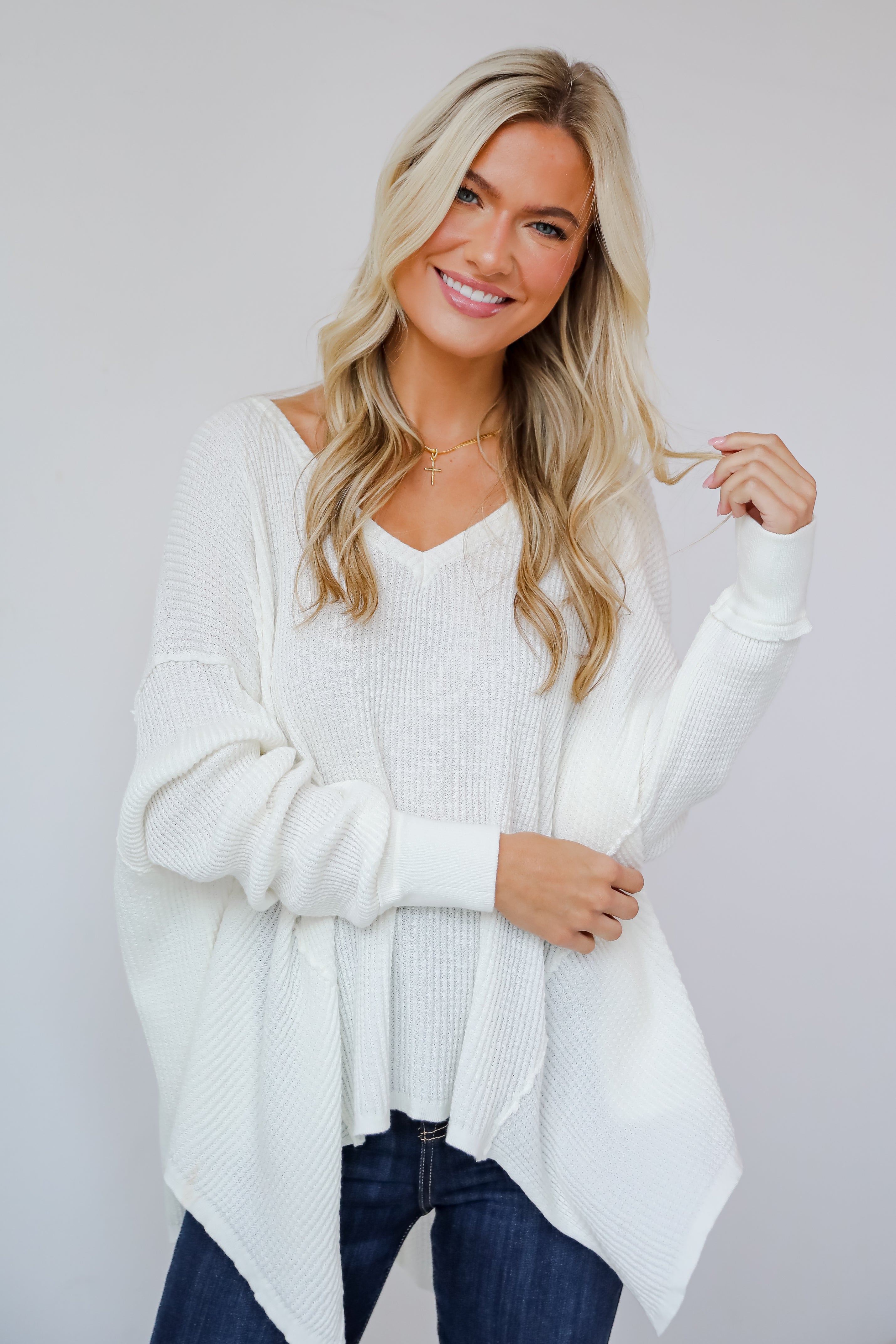 Sweetest Composure Oversized Waffle Knit Top