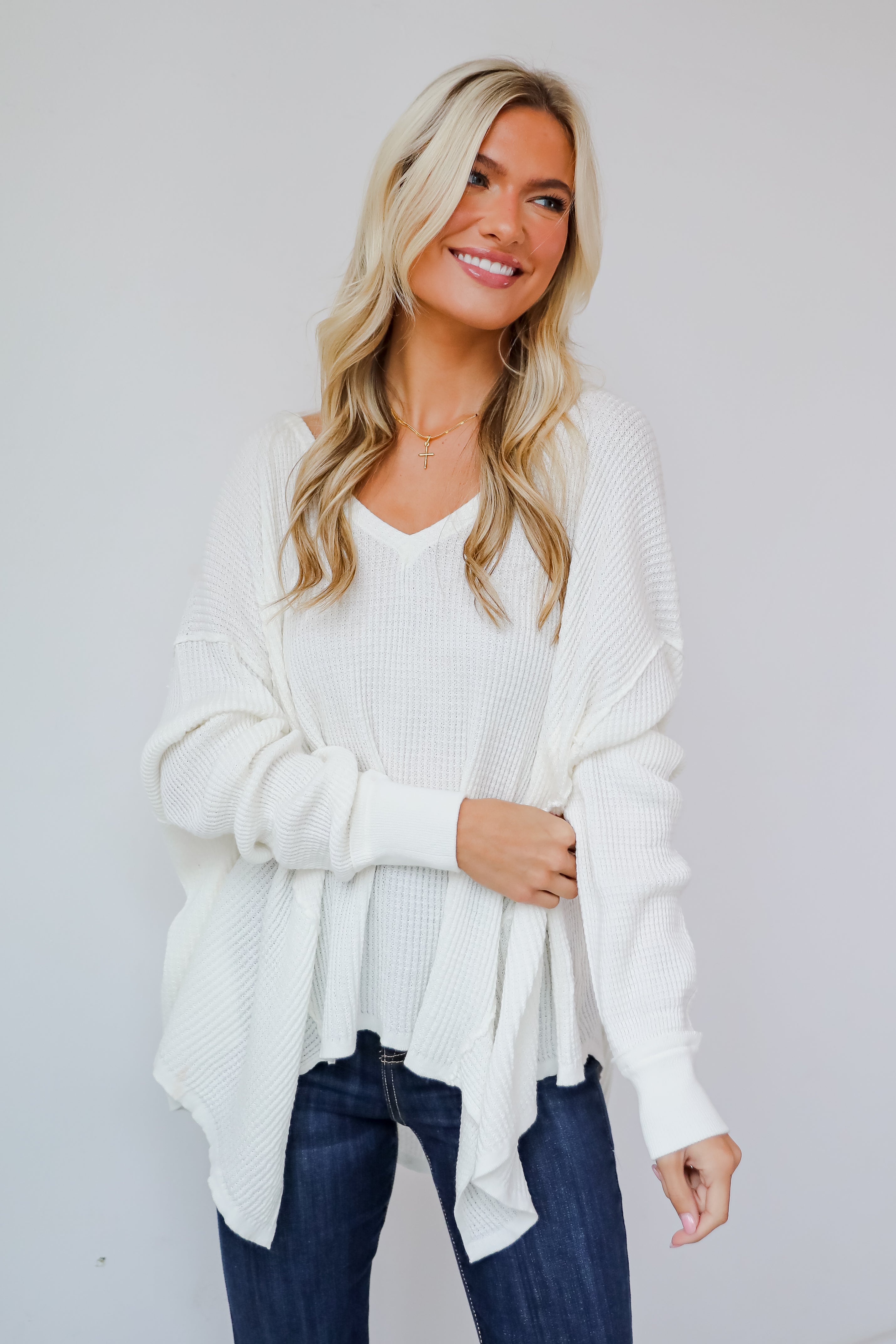 Sweetest Composure Oversized Waffle Knit Top