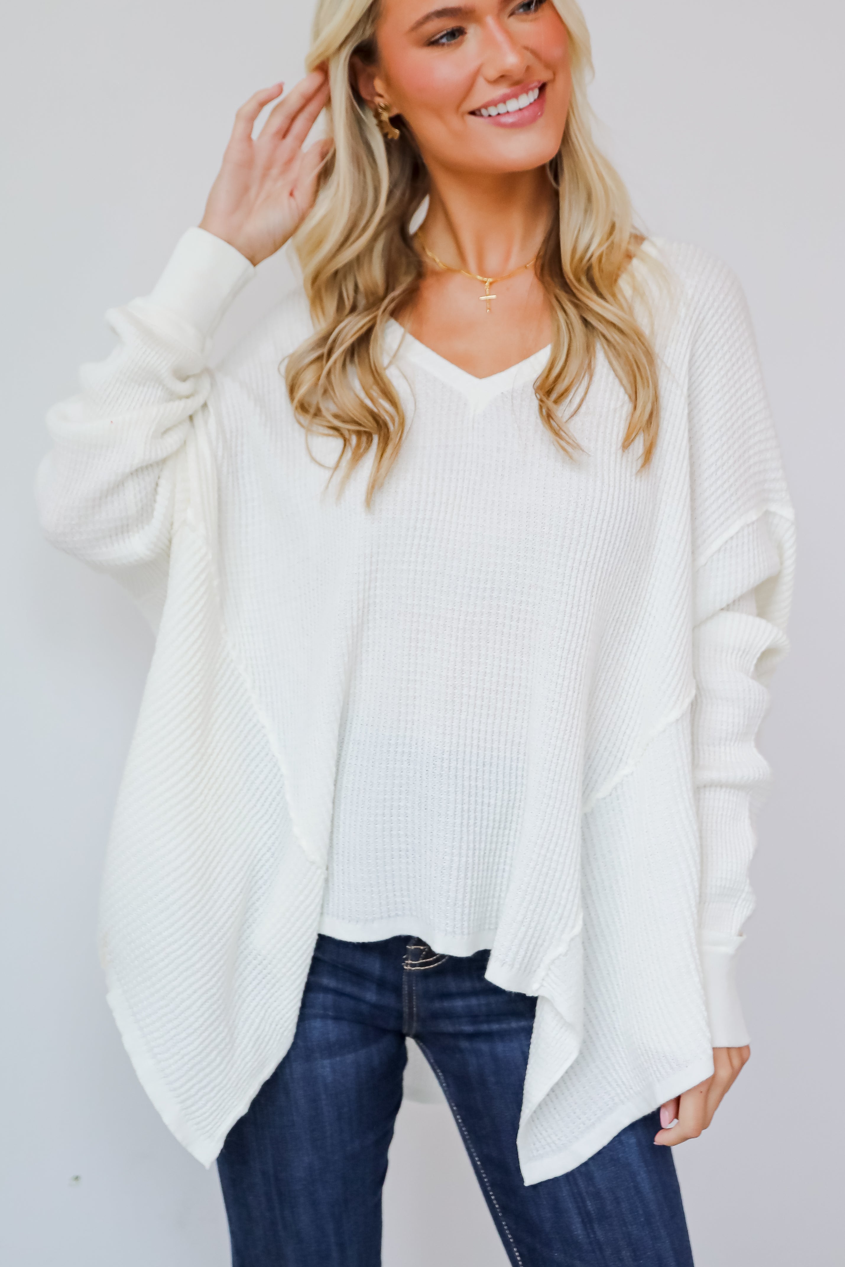 Sweetest Composure Oversized Waffle Knit Top