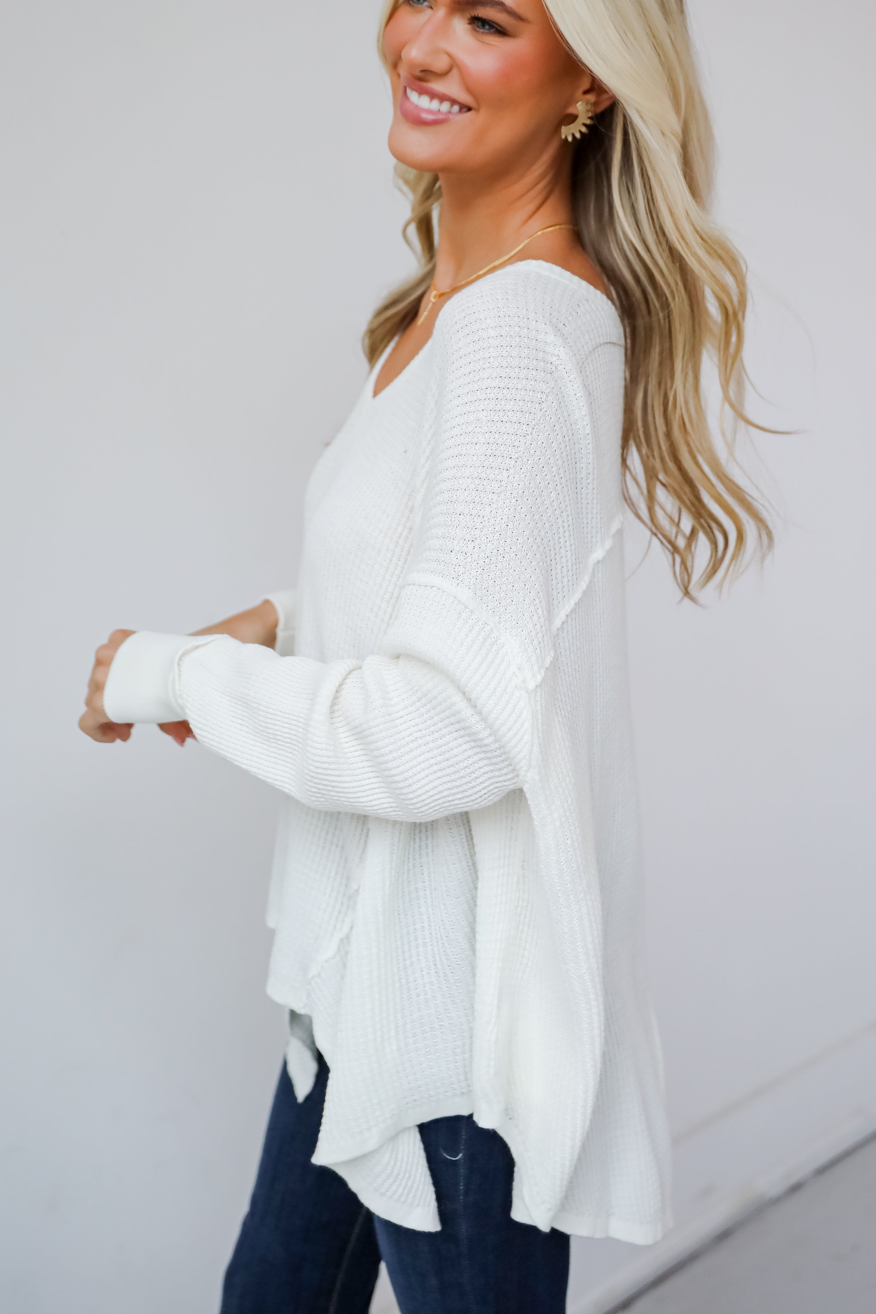 Sweetest Composure Oversized Waffle Knit Top