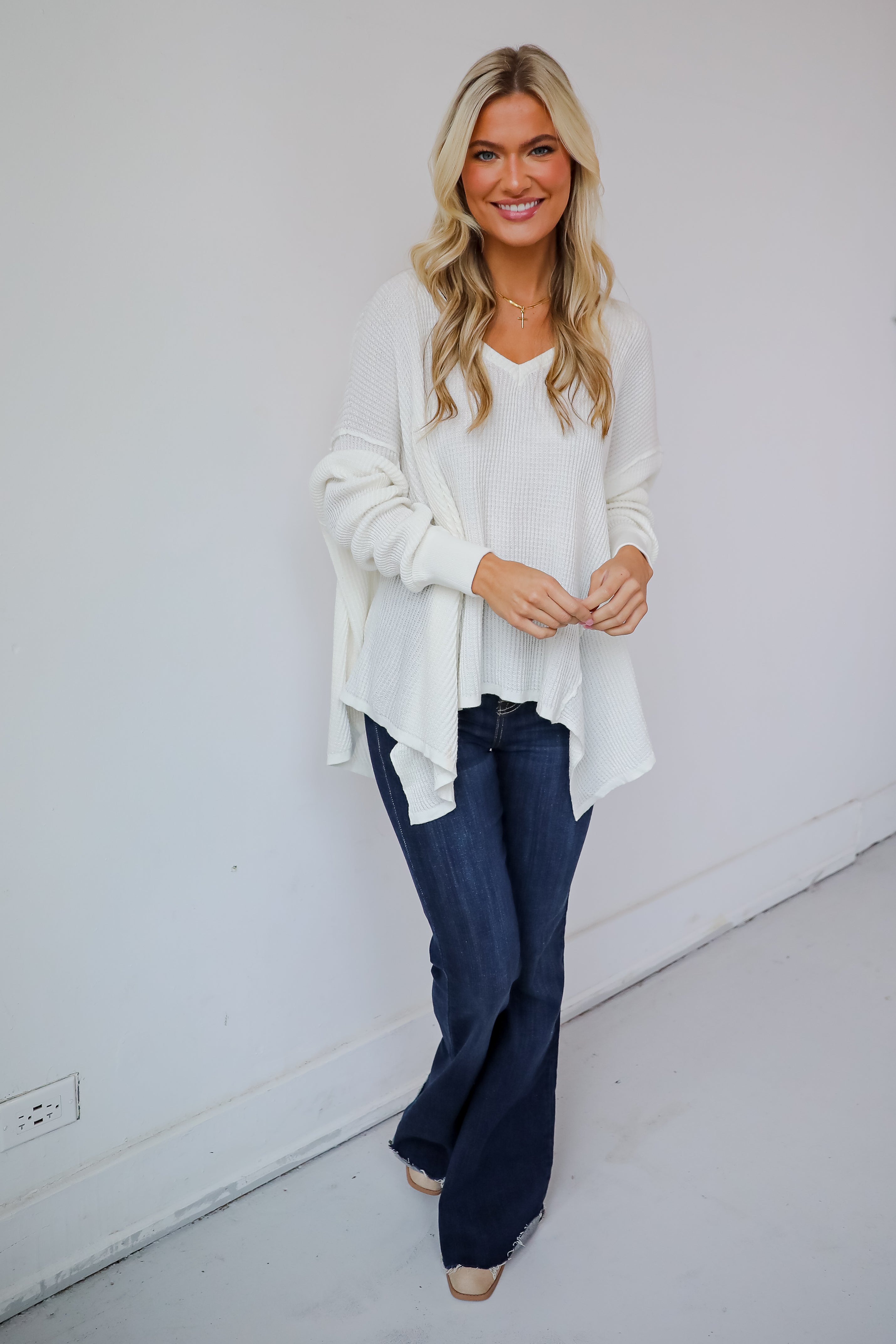 Sweetest Composure Oversized Waffle Knit Top