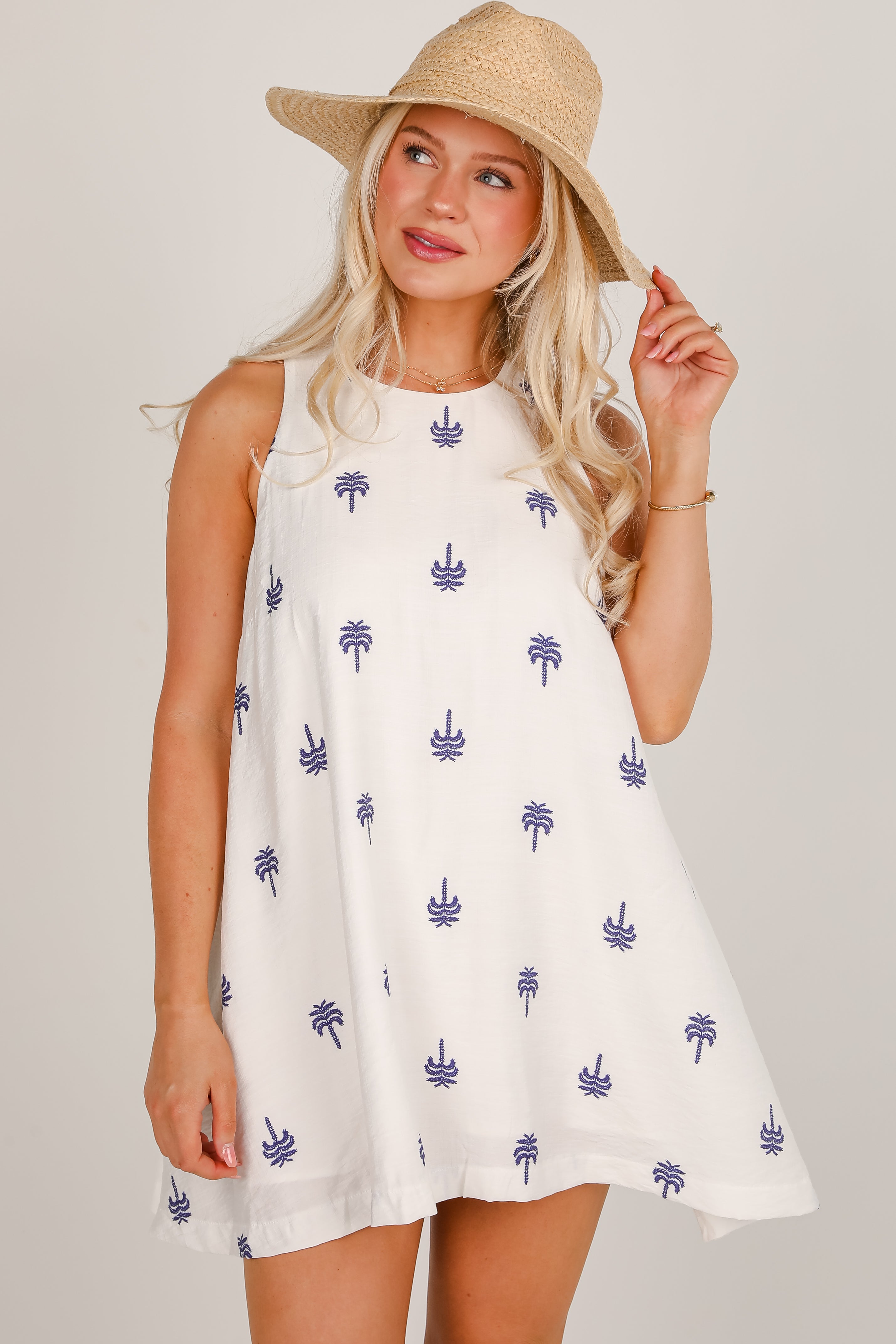 On The Coast White Palm Tree Mini Dress