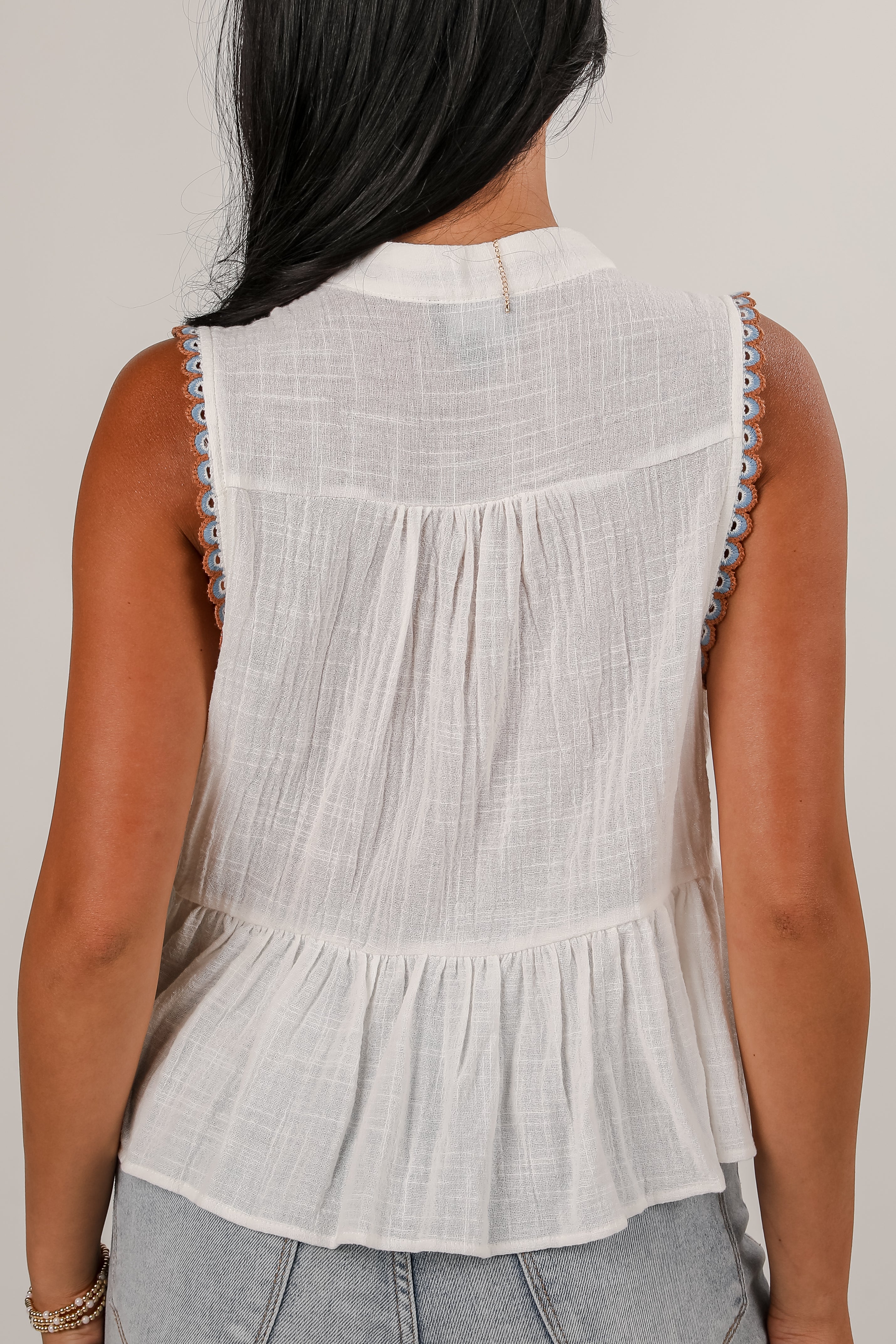 Speak Up White Peplum Bow Tank