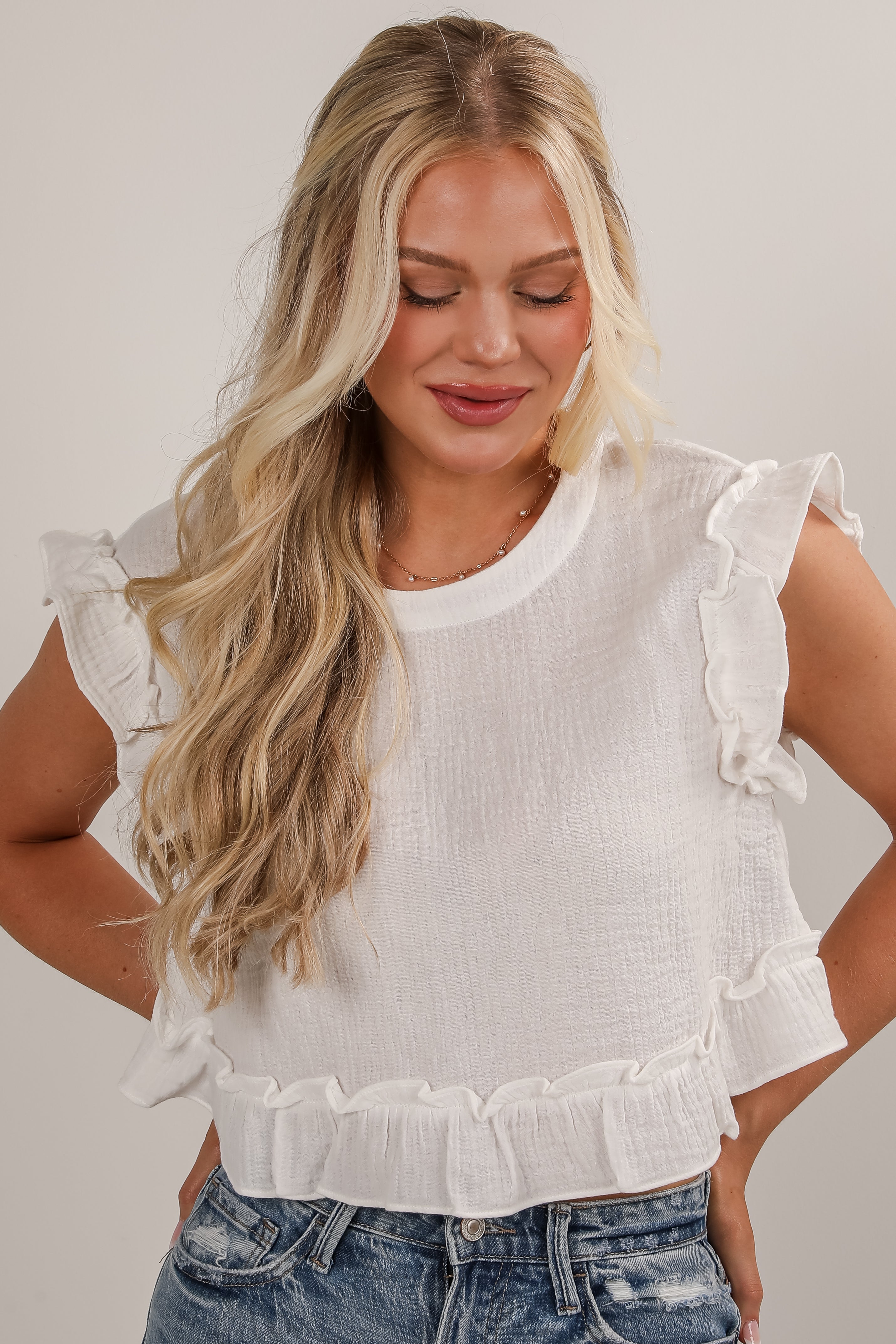 United In Love Linen Ruffle Blouse