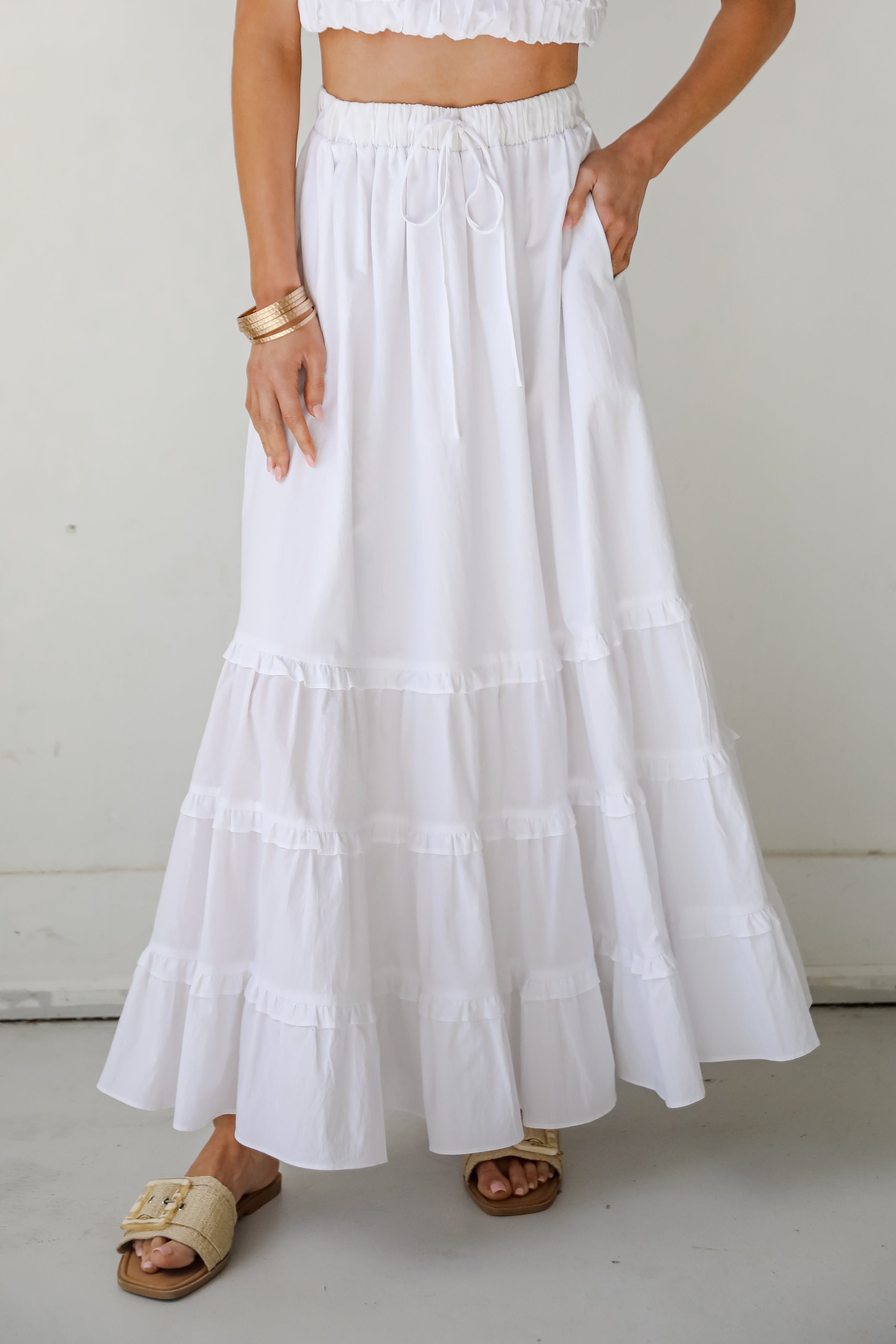Oh-So-Darling White Ruffle Maxi Skirt