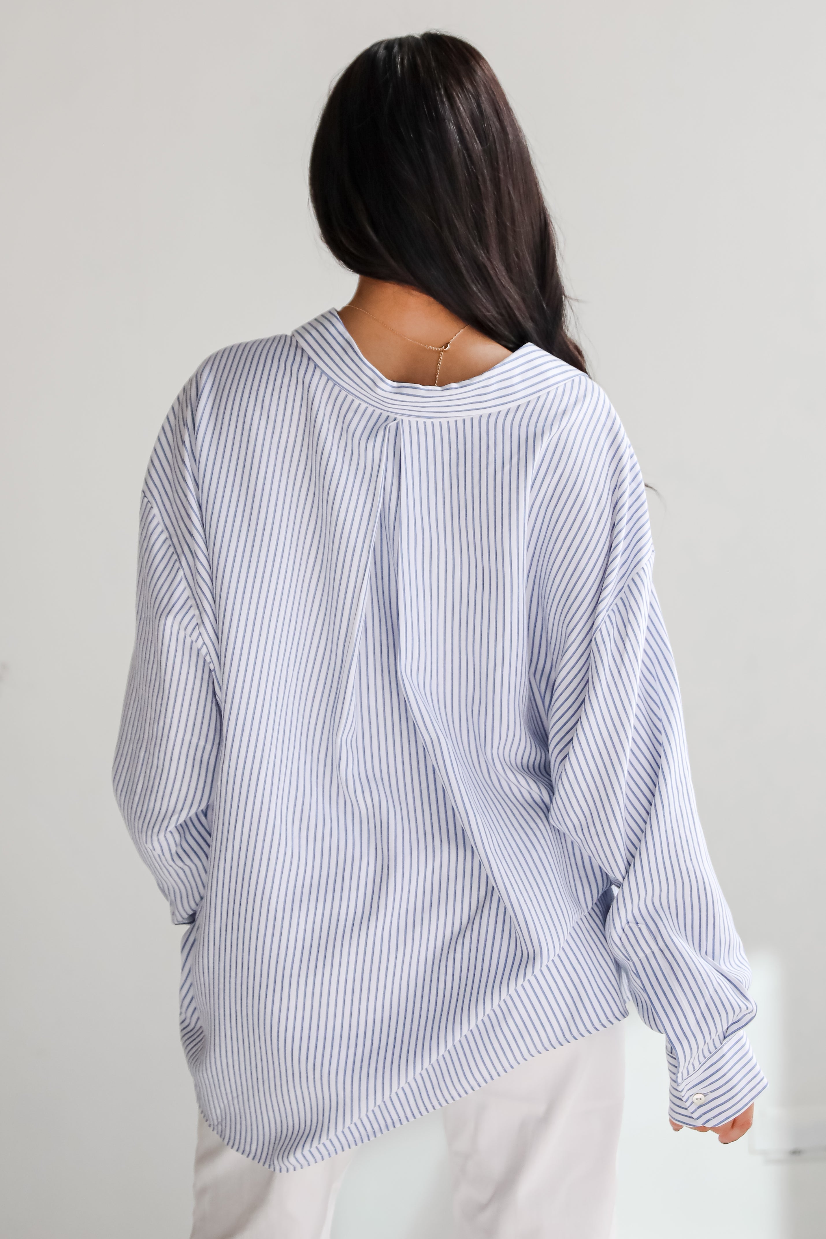 Stun And Done White Striped Button-Up Blouse