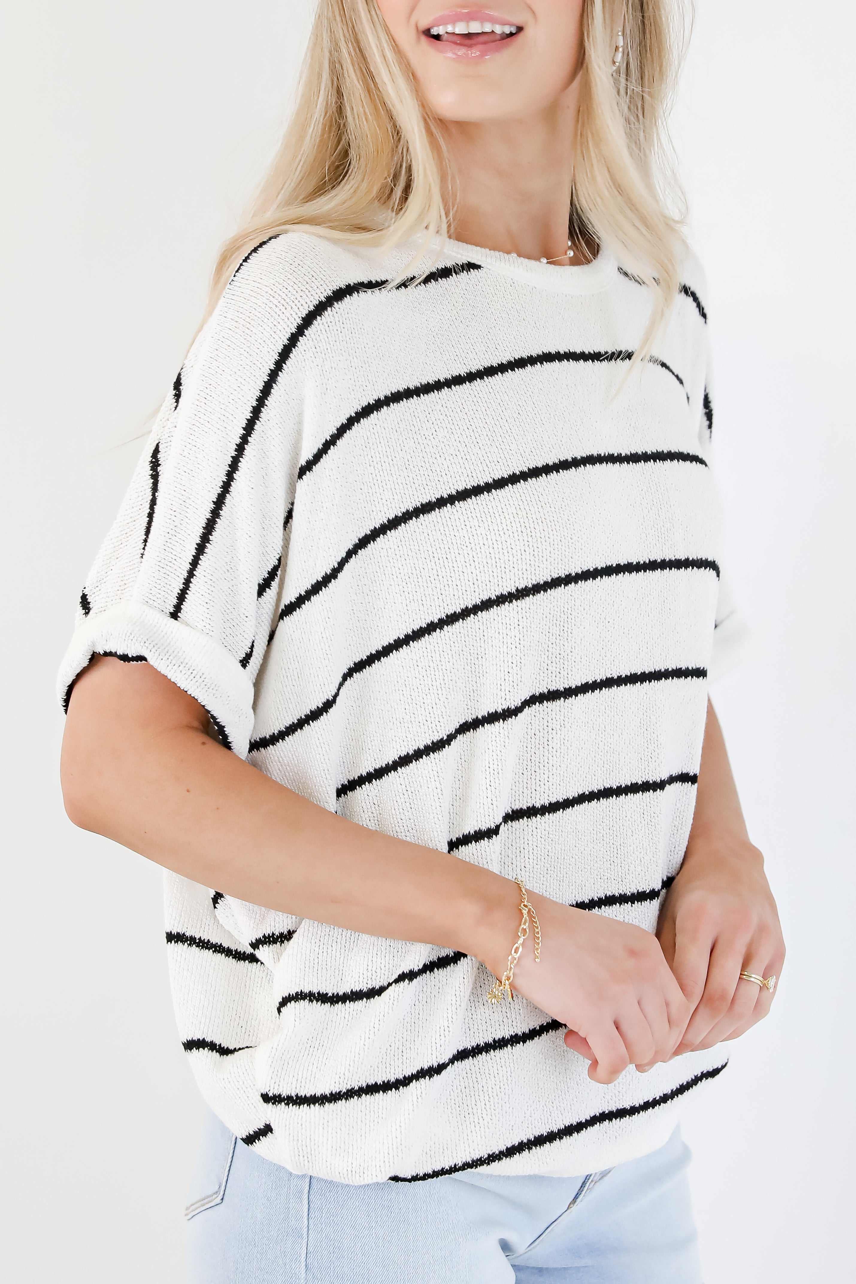 Plain And Simple White Striped Lightweight Knit Top