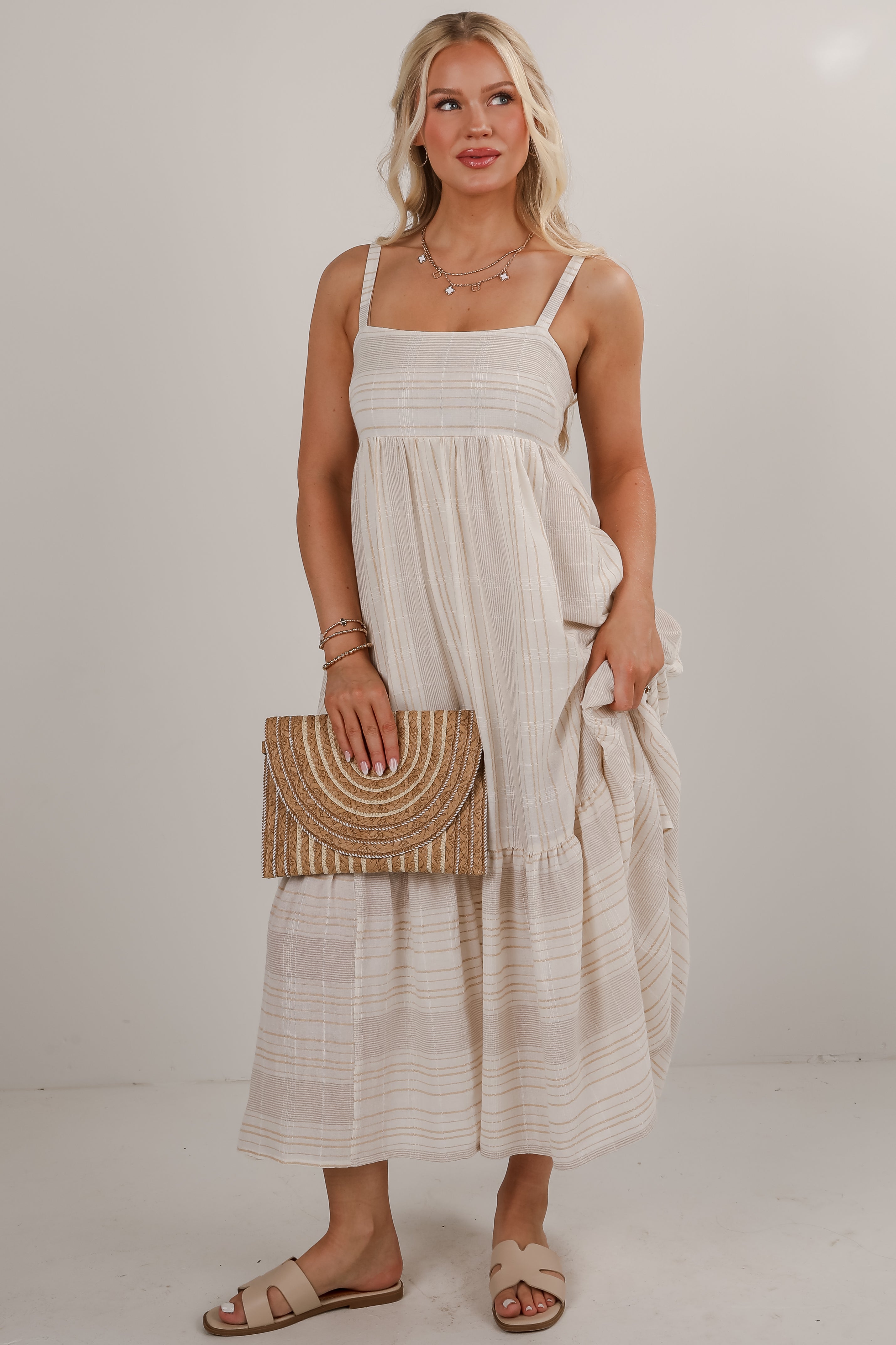 Gather Round White Striped Maxi Dress