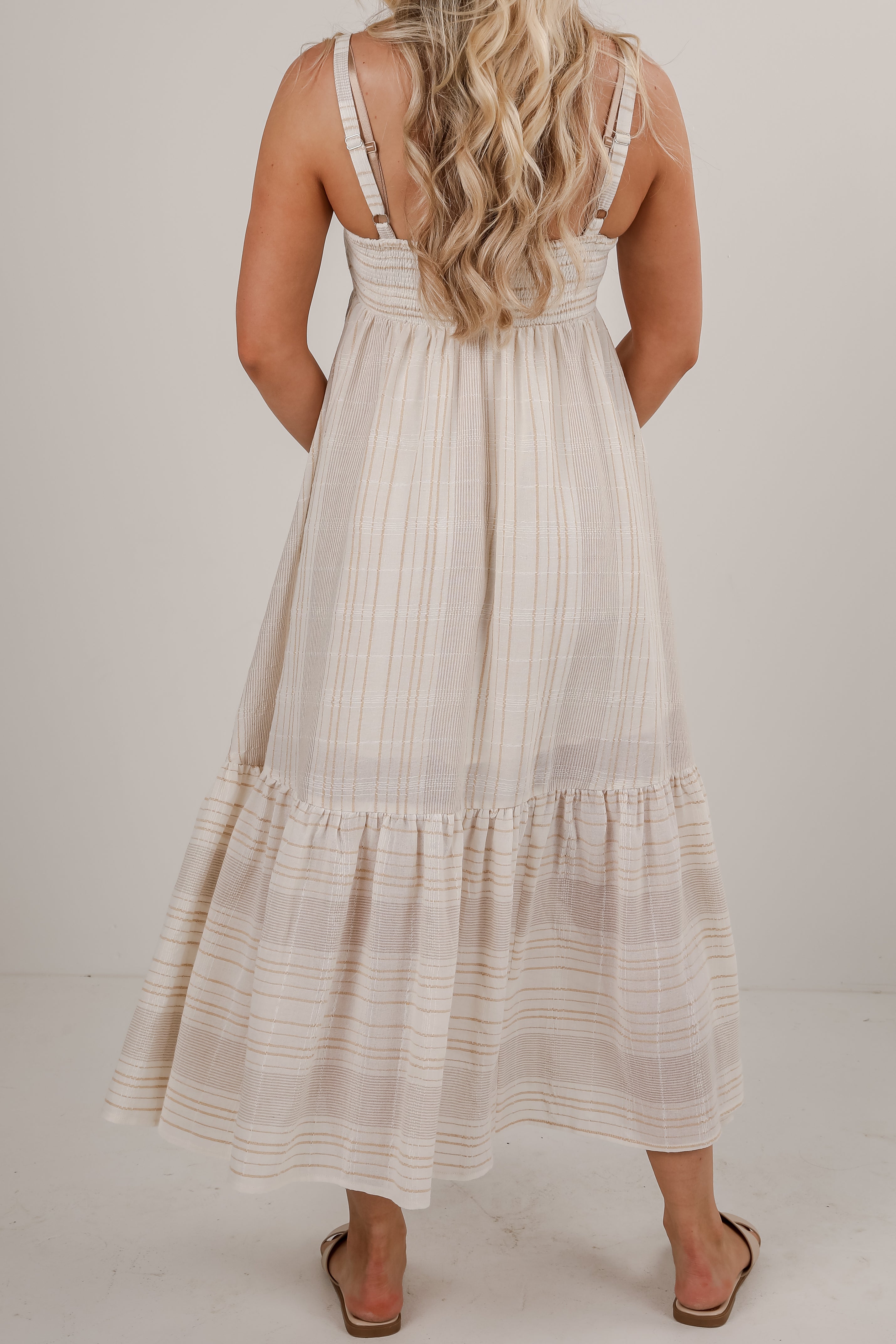 Gather Round White Striped Maxi Dress