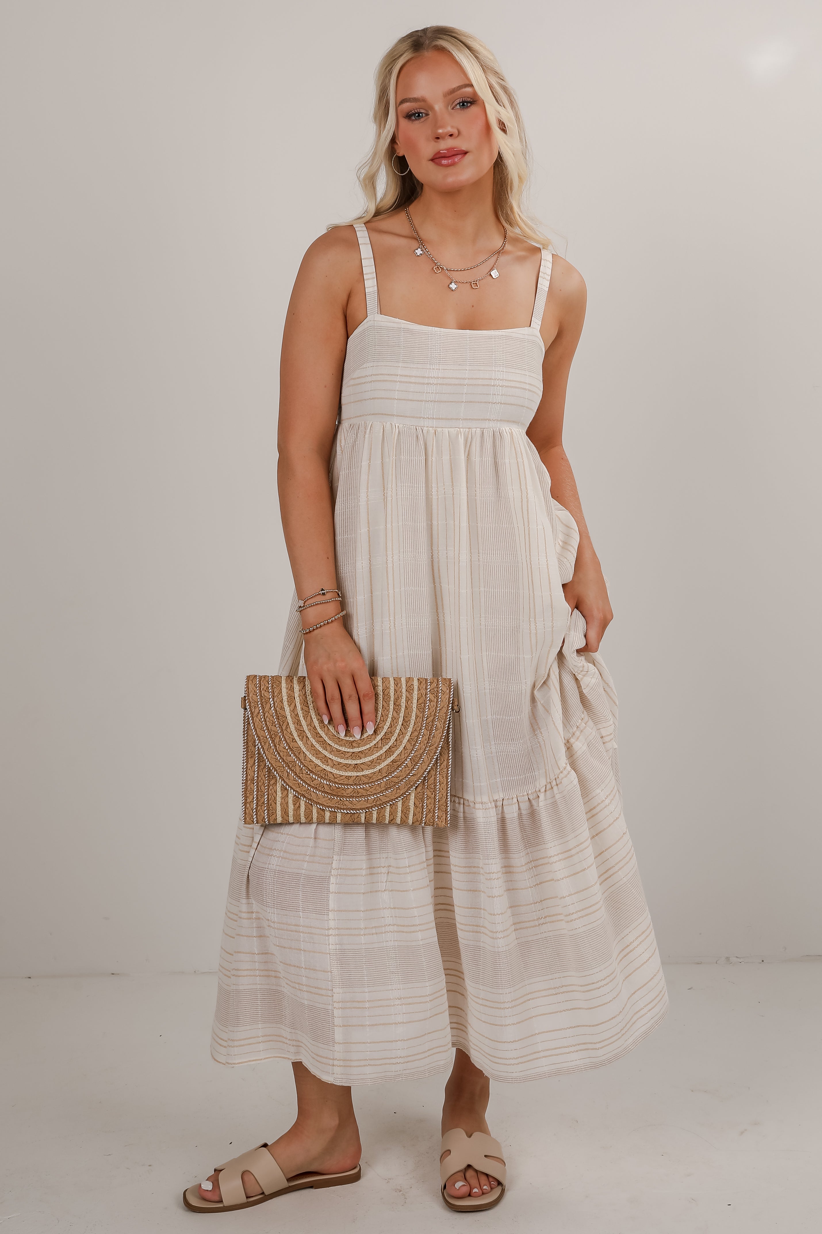 Gather Round White Striped Maxi Dress