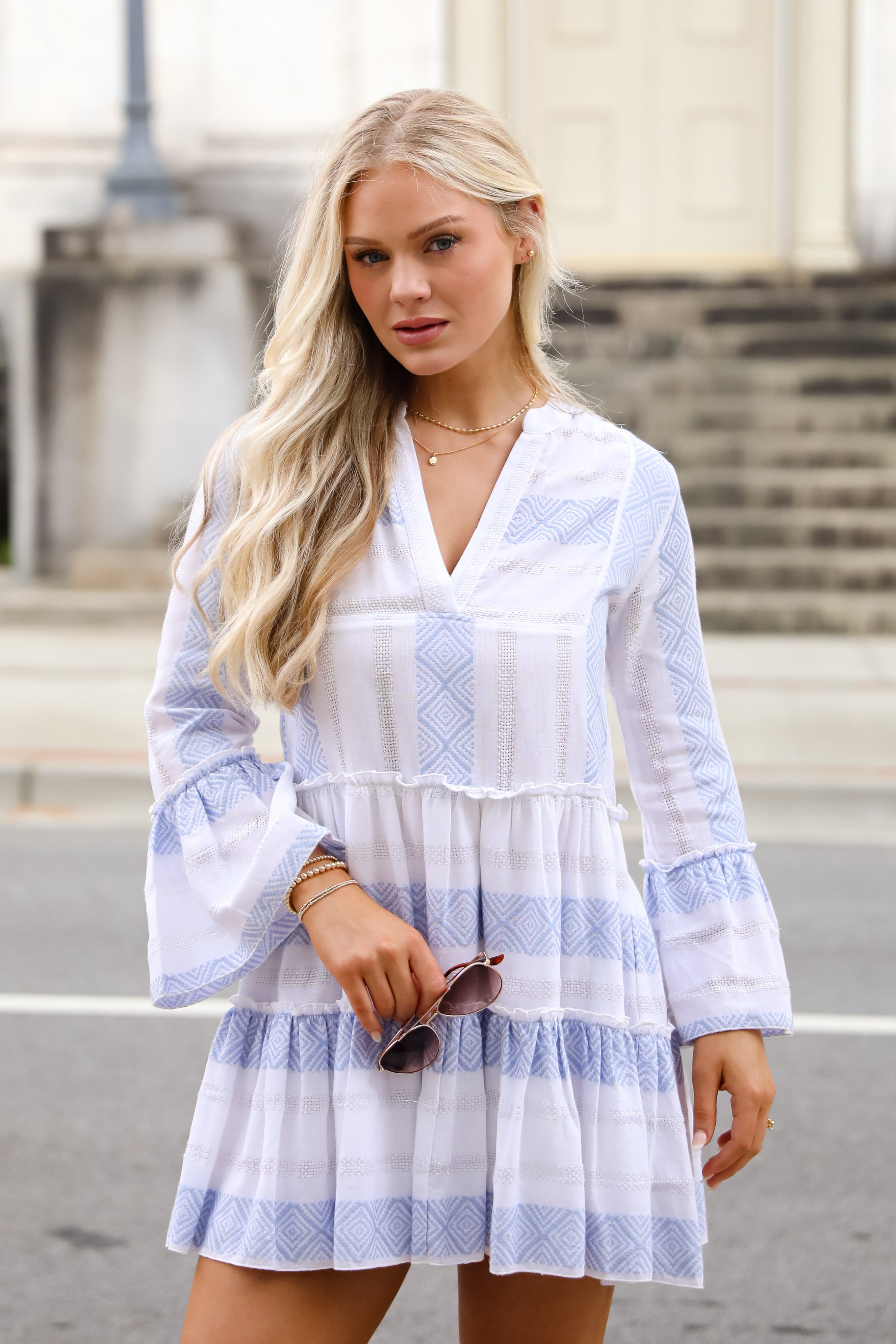 Memorably Cute White Striped Mini Dress
