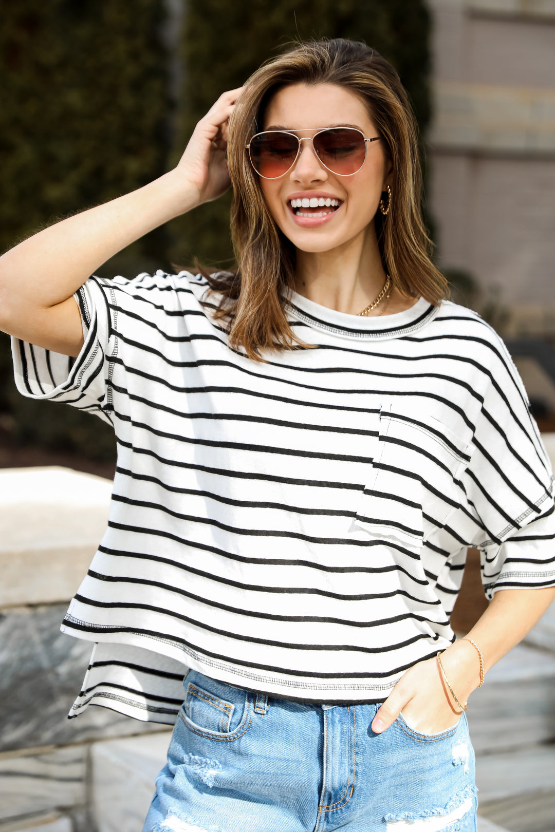 black and white striped tee
