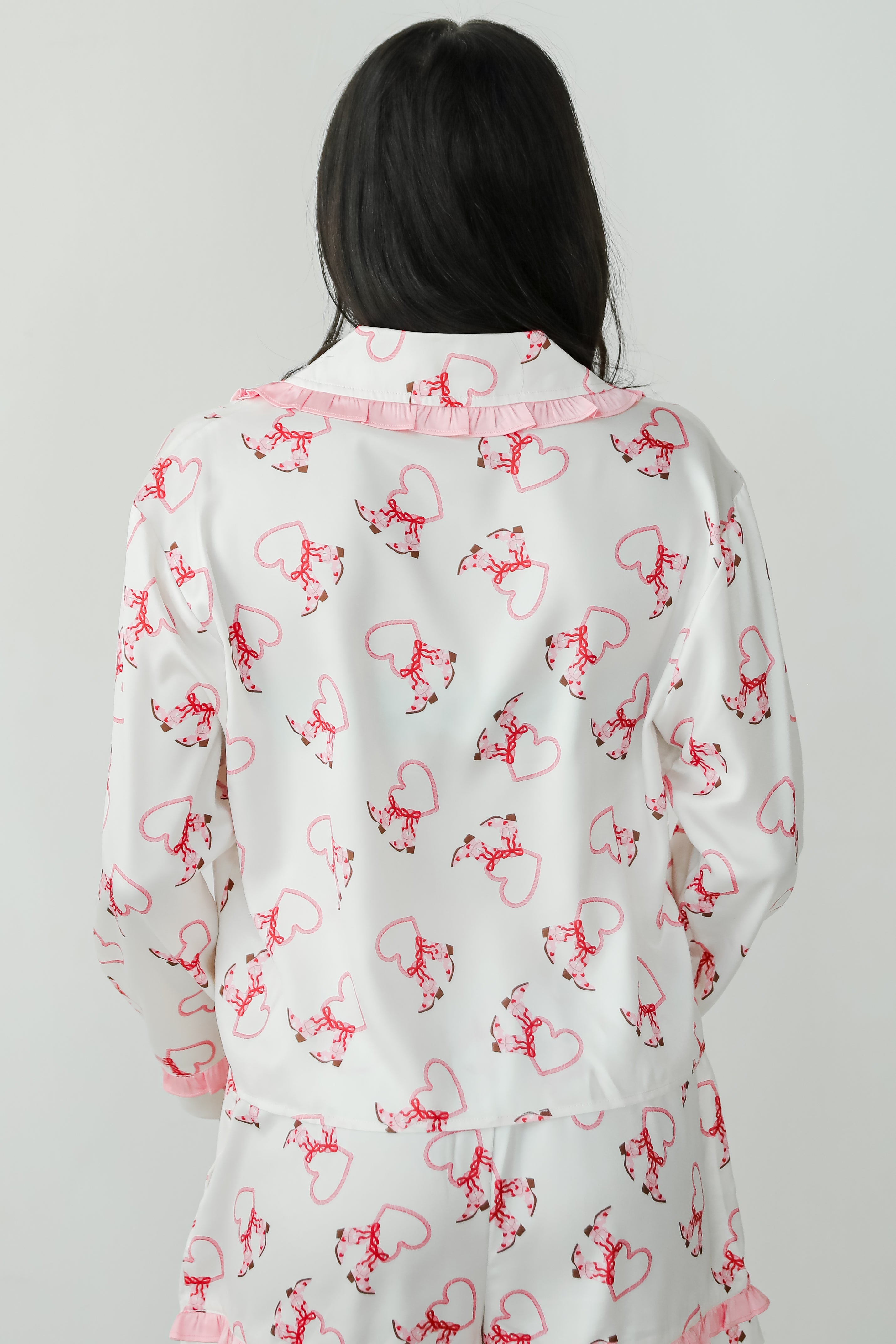 Slumber Party White Western Heart Pajama Top