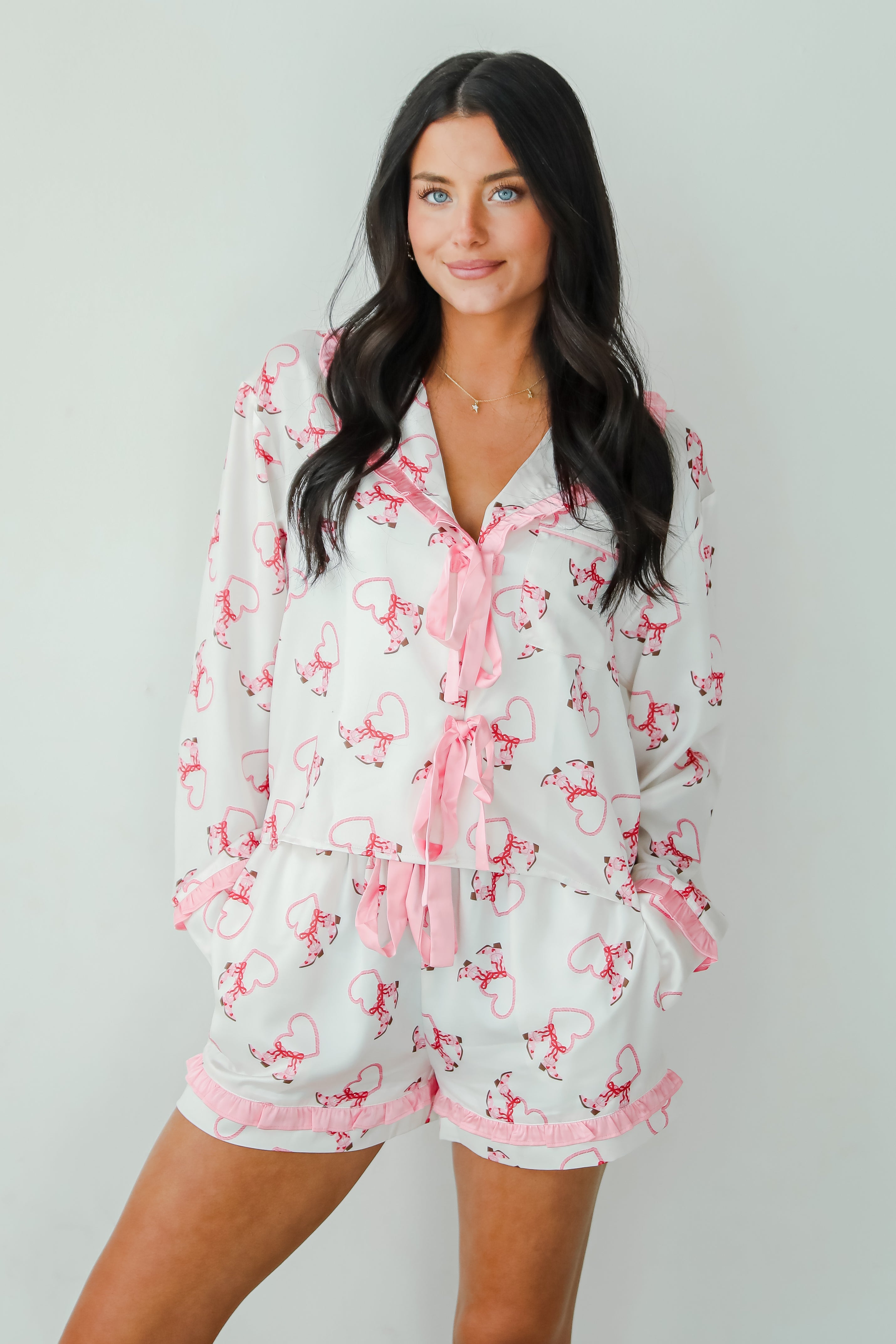Slumber Party White Western Heart Pajama Top