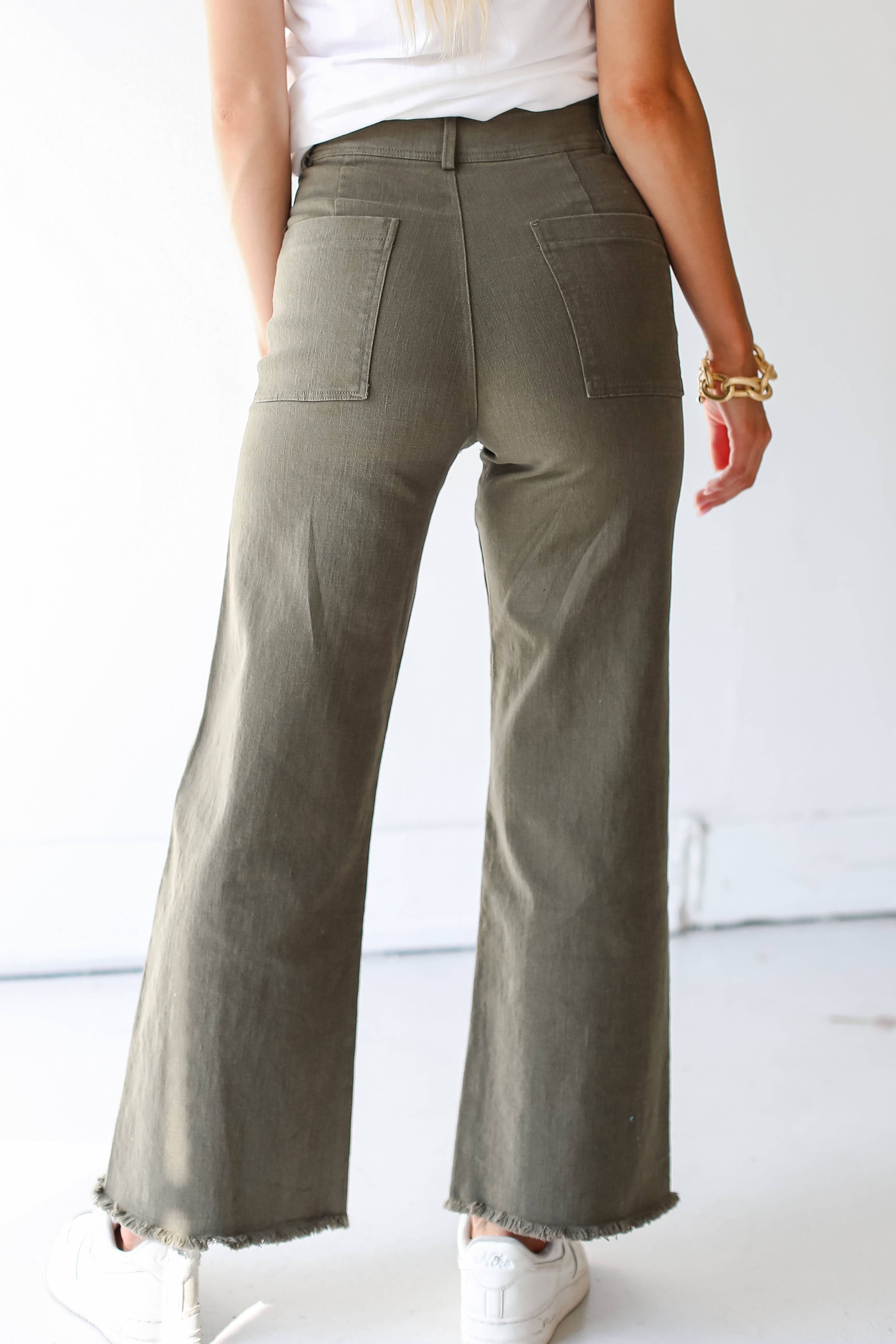 olive Wide Leg Jeans back view