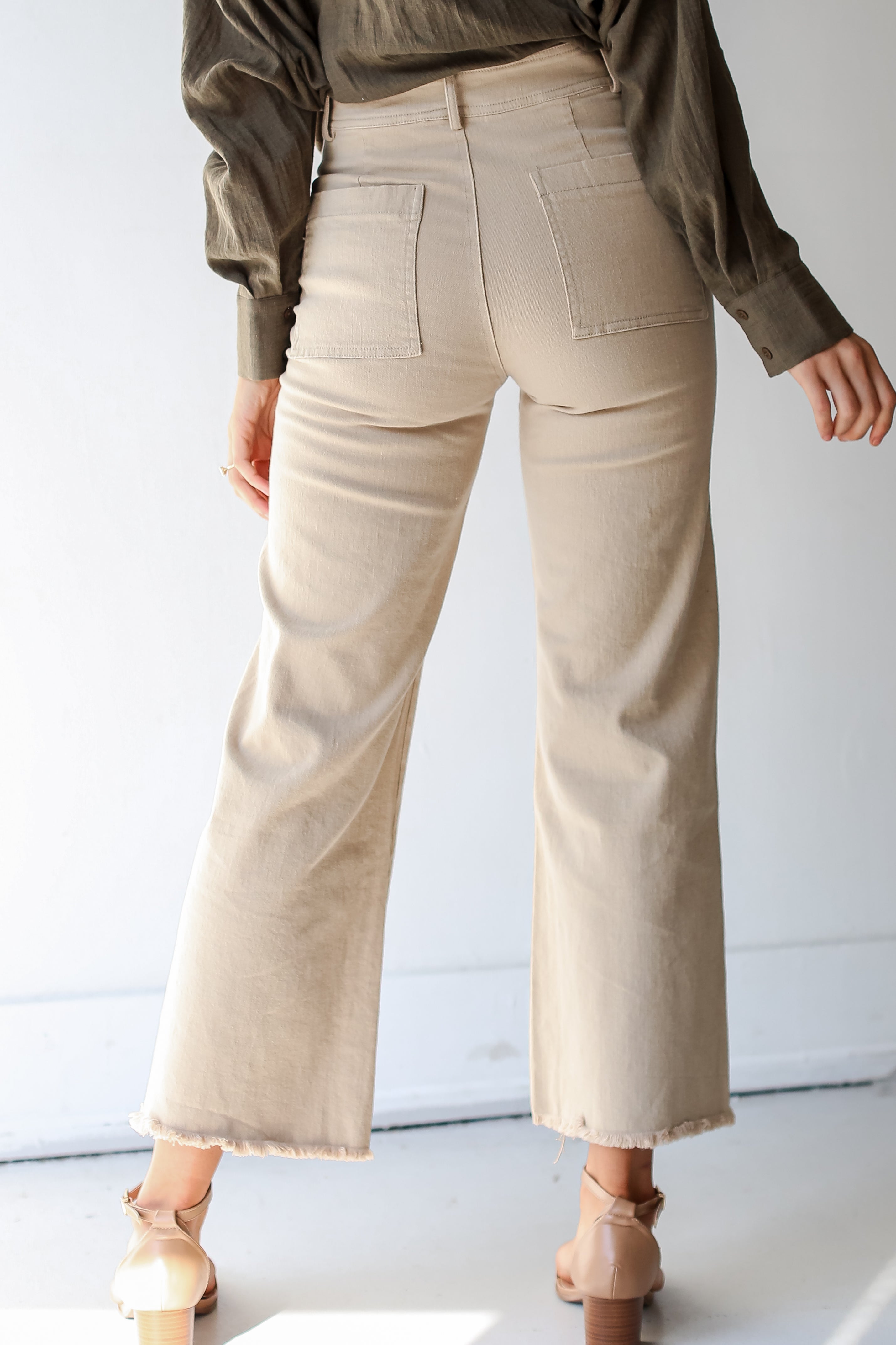 khaki Wide Leg Jeans back view