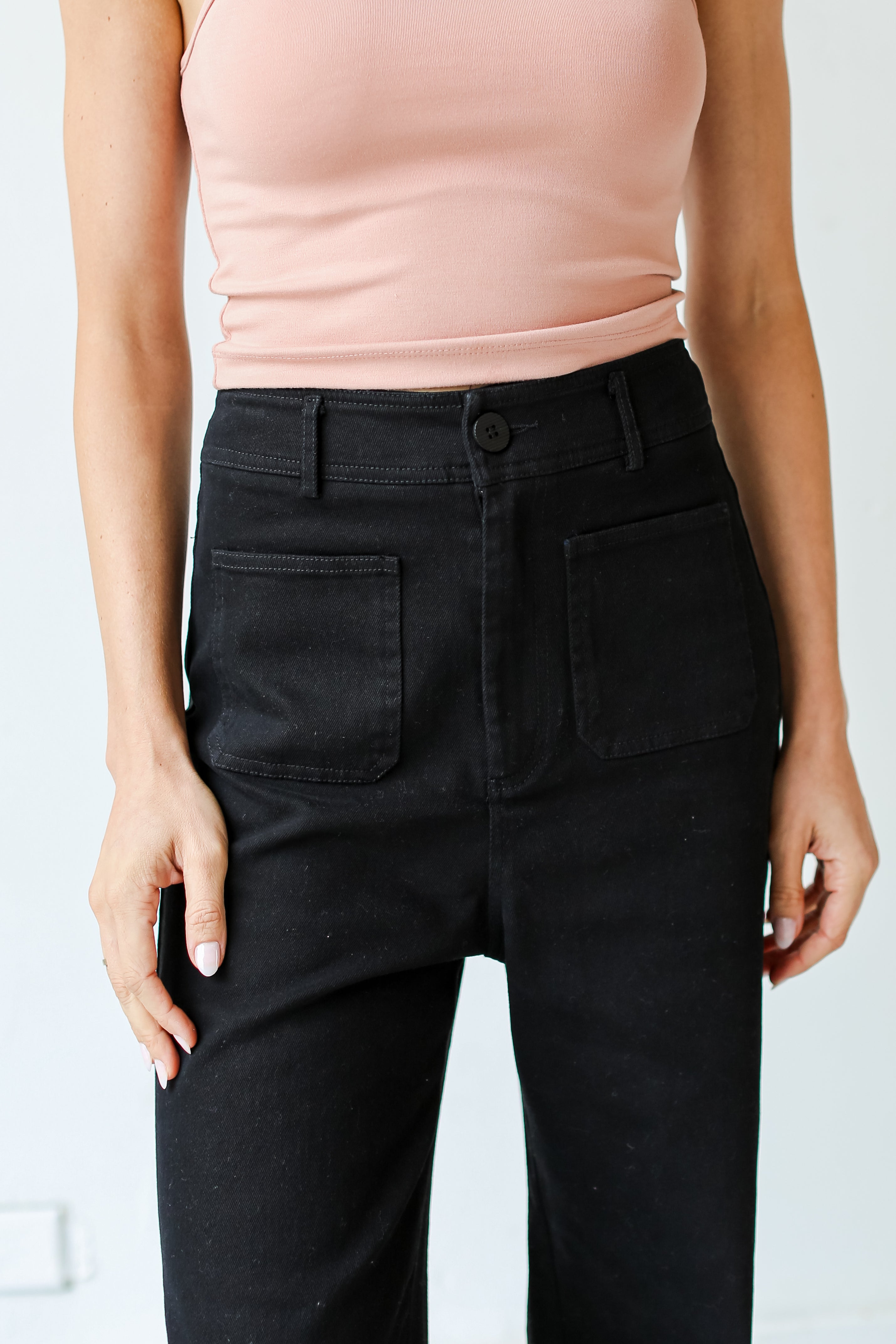 black Wide Leg Jeans close up