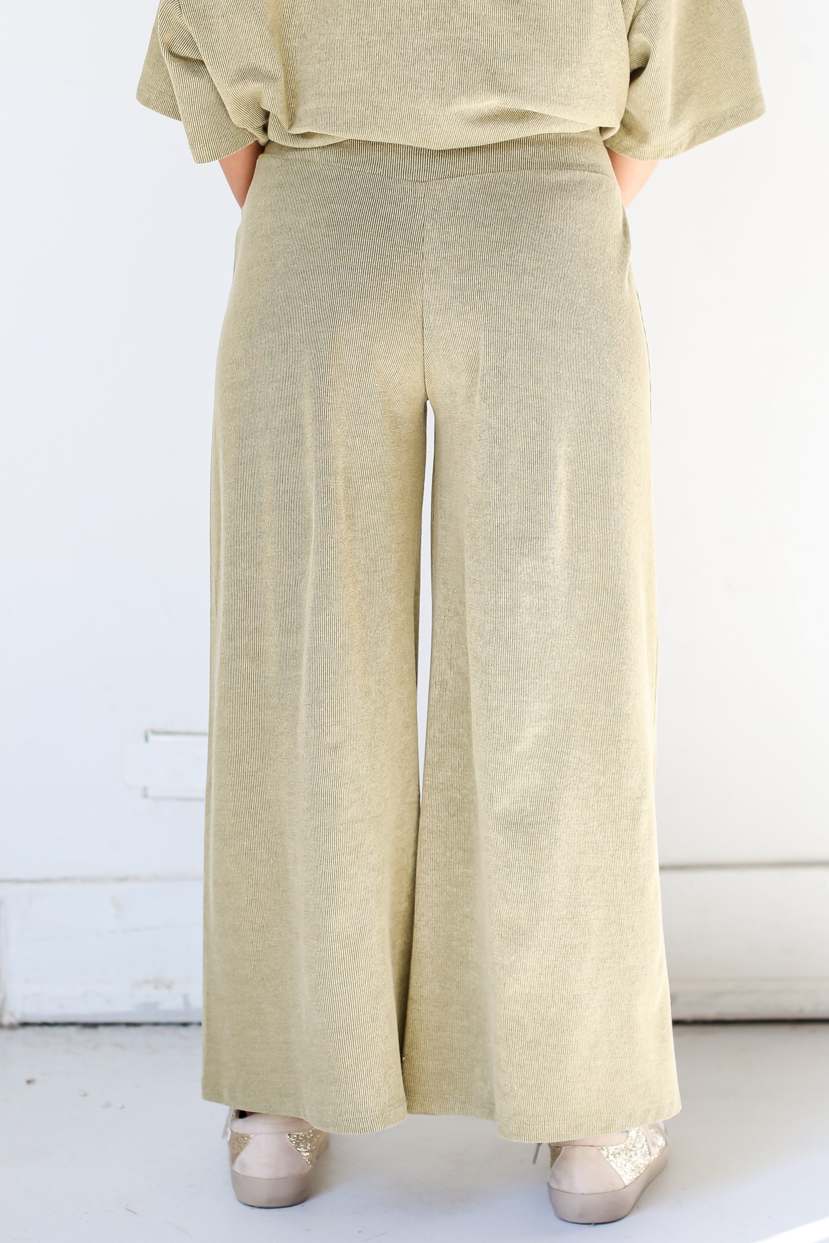 green Wide Leg Pants back view