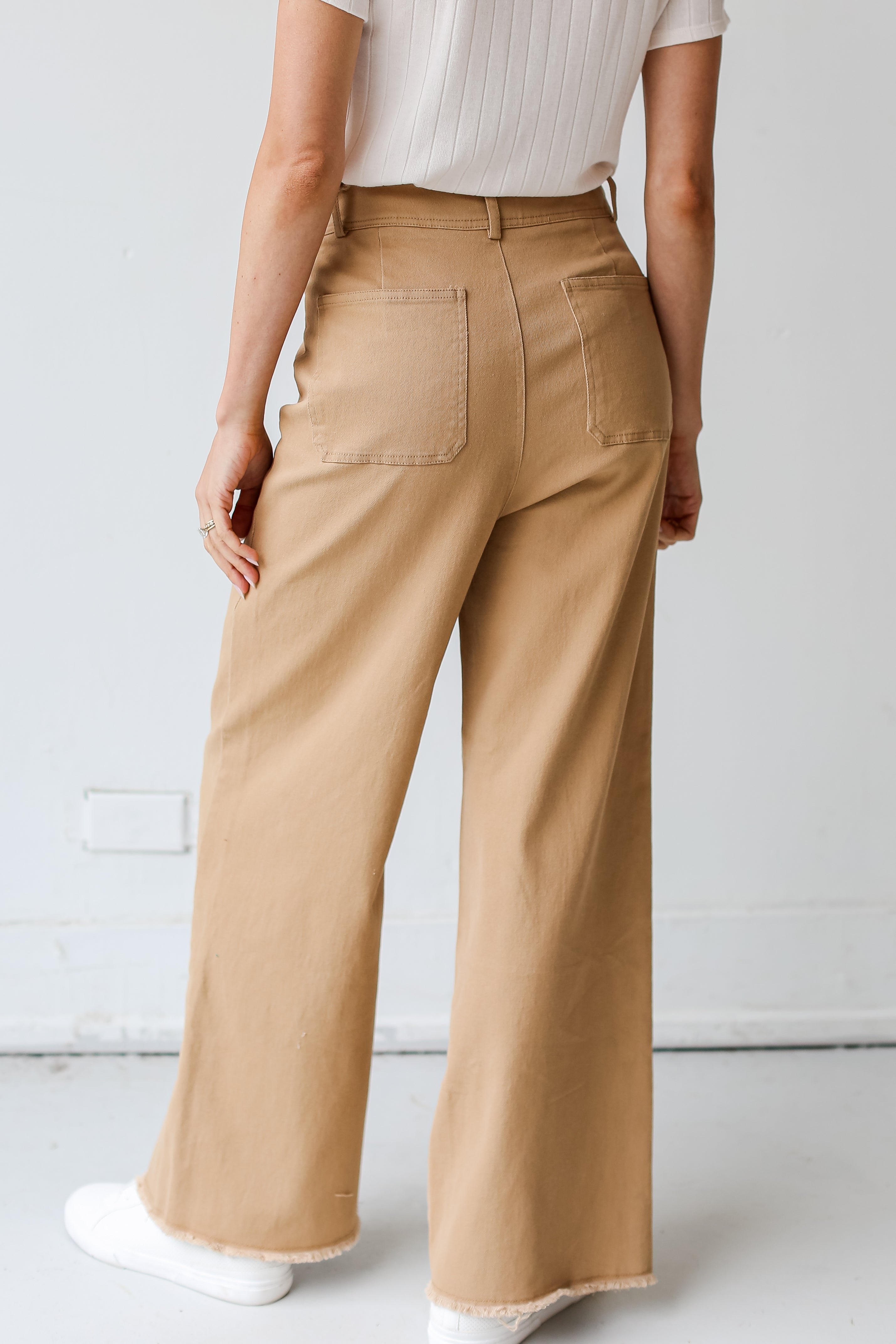 khaki Wide Leg Jeans back view