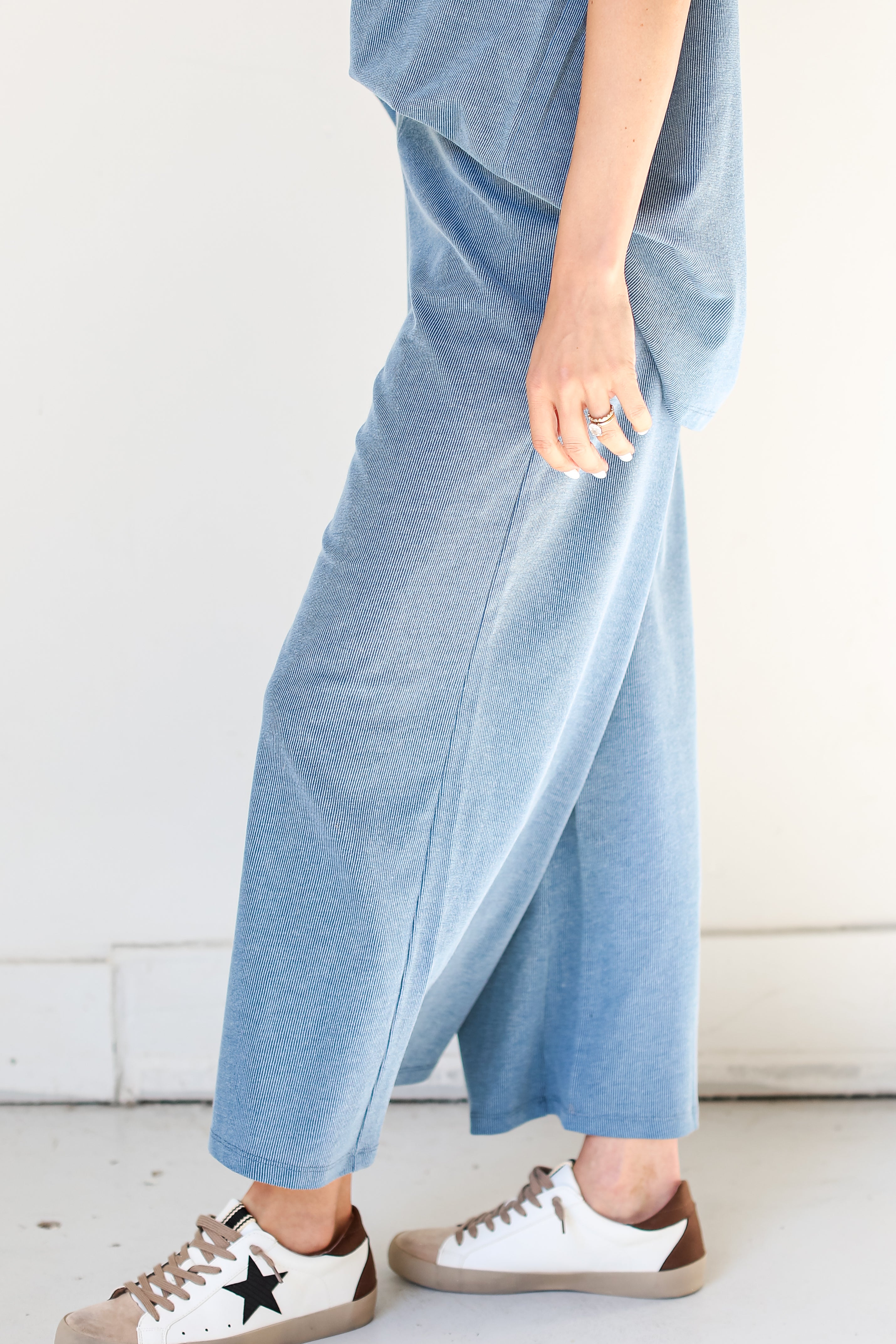 blue Wide Leg Pants side view
